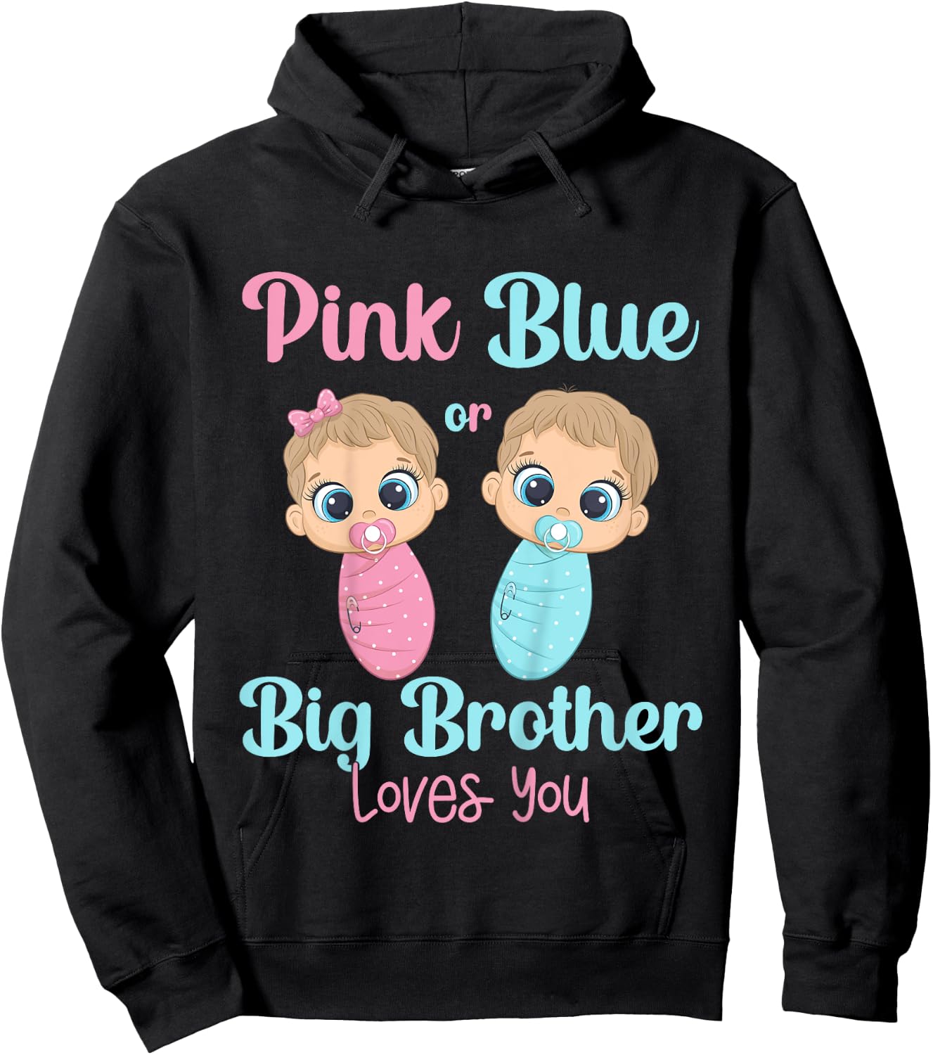 Kids Cute Pink Or Blue Big Brother Loves You Gender Reveal Idea Hoodie - Hoodie | Black