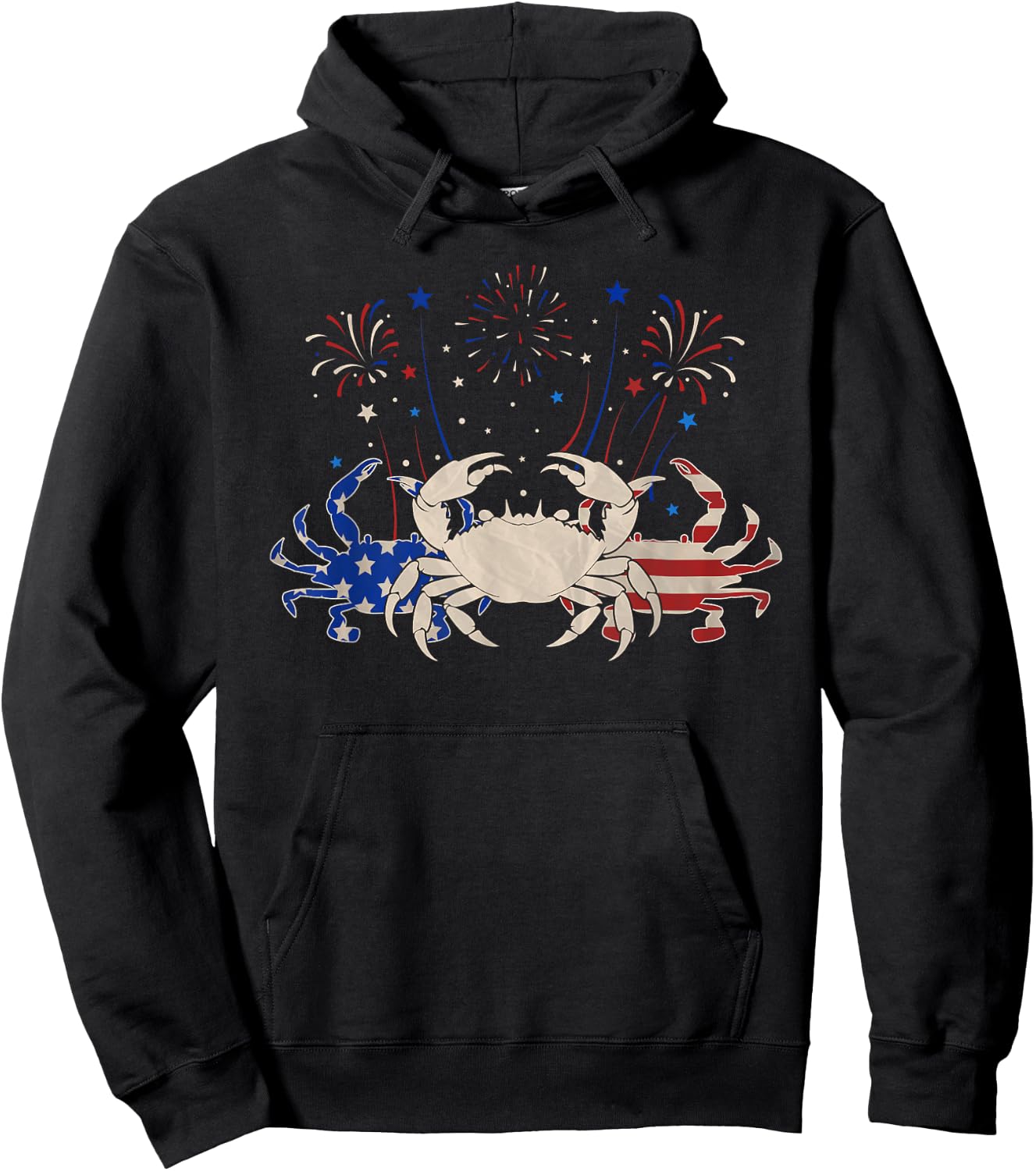 Three Crab 4th of July Patriotic American Flag Hoodie - Hoodie | Black