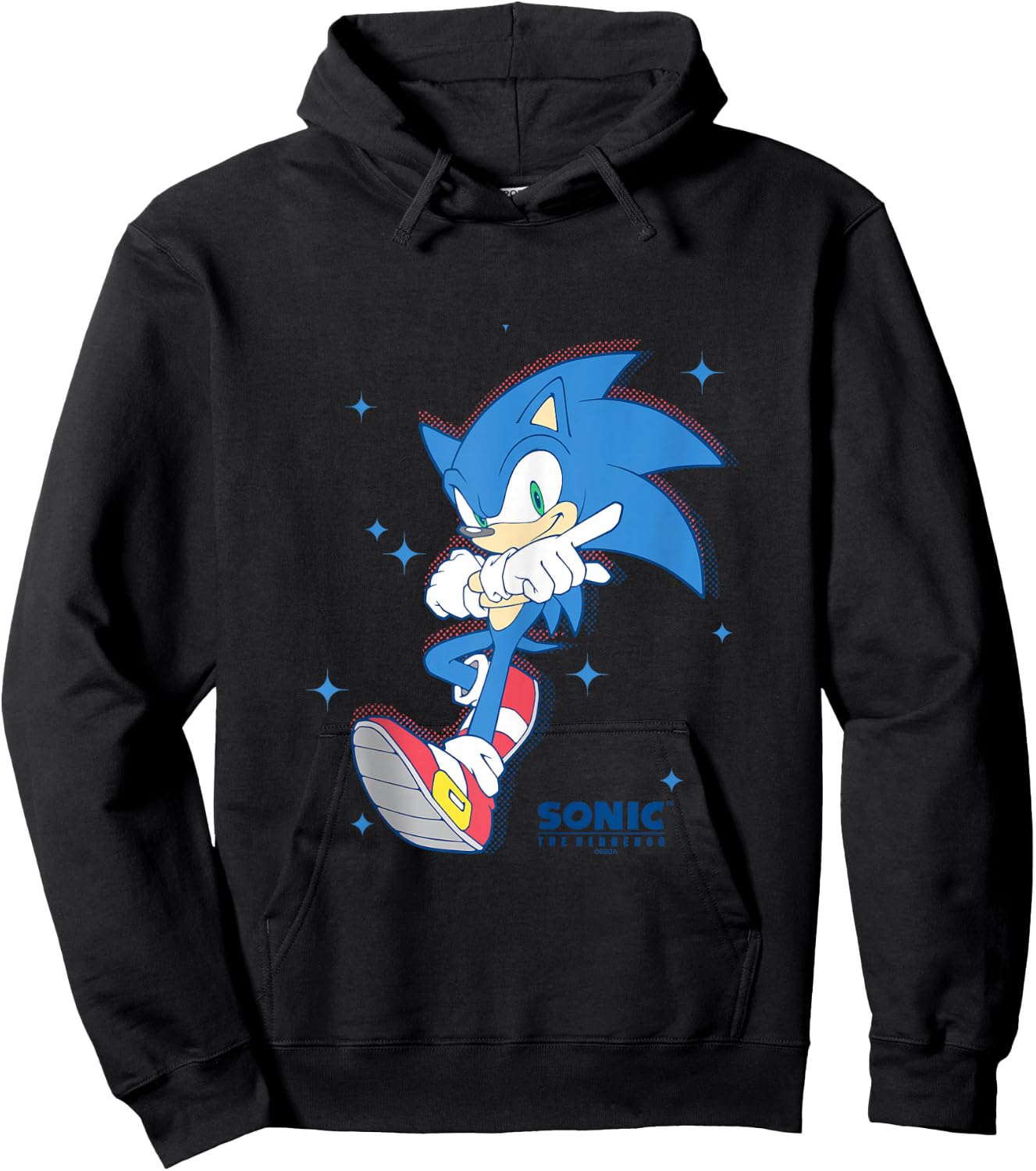 Sonic The Hedgehog Sonic Pointing Stance Star Background Hoodie - Hoodie | Black