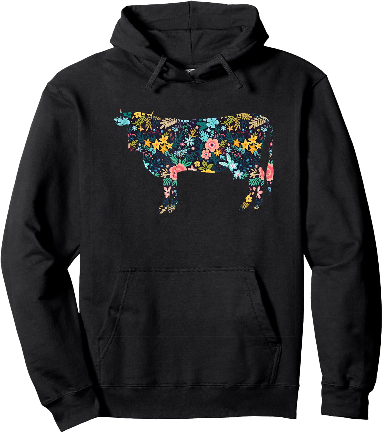 Floral Cow Silhouette Girls Cow Farm Animal Hoodie - Hoodie | Black