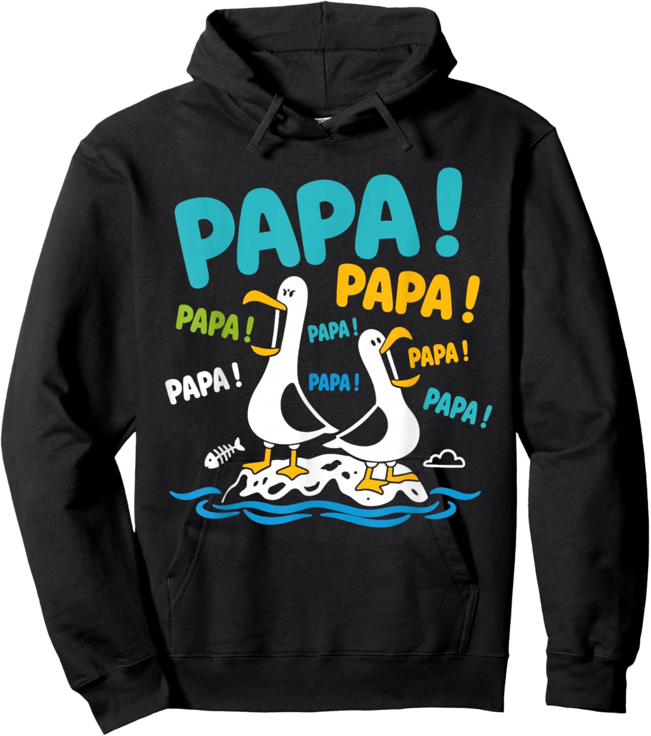 Bague fête des pères Humour Enfant Qui crie Mouette Papa Hoodie - Hoodie | Black