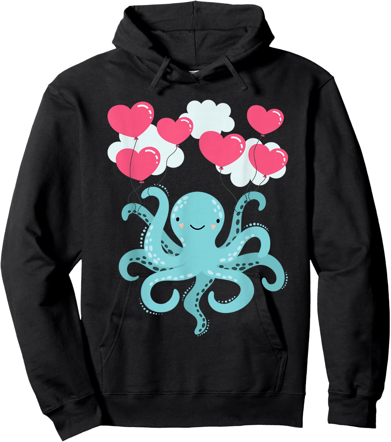 Cute Octopuses Balloon Hearts - Valentines Sea Animal Lover Hoodie - Hoodie | Black