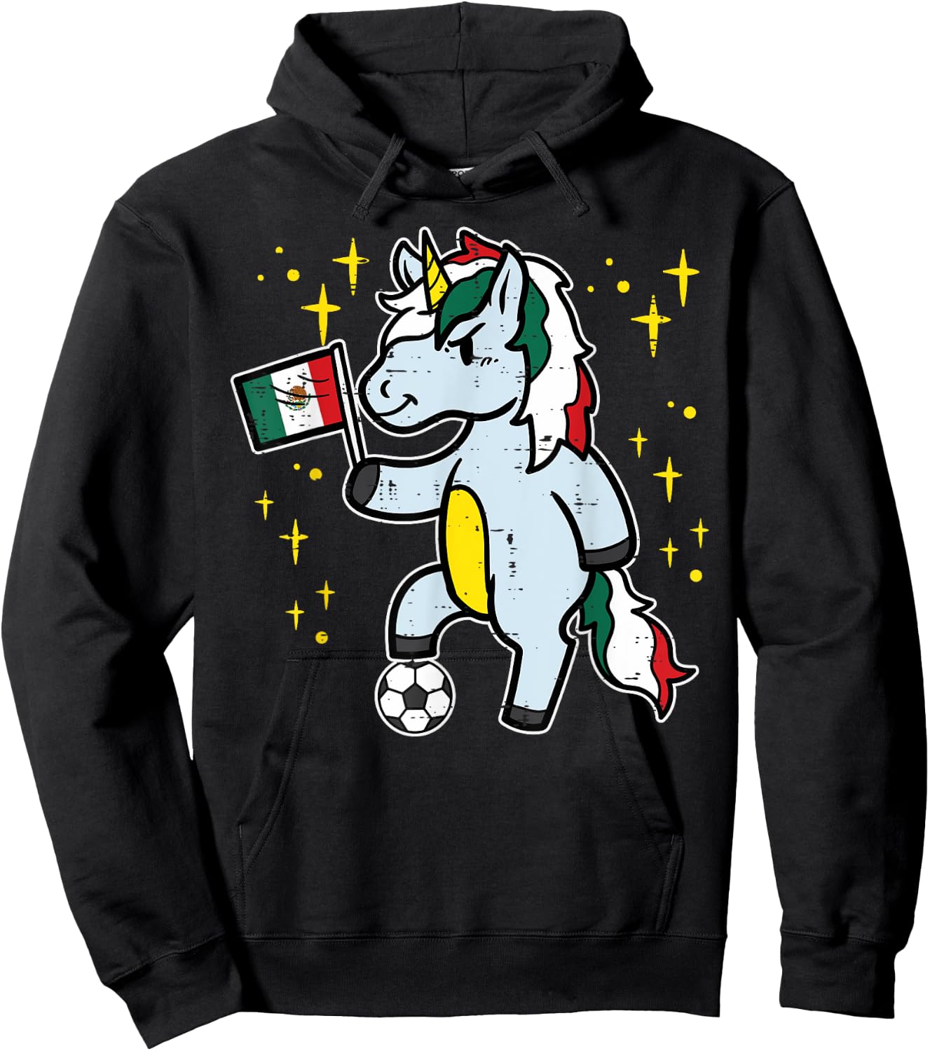 Mexico Flag Unicorn Football Soccer Fan Women Girls Kids Hoodie - Hoodie | Black