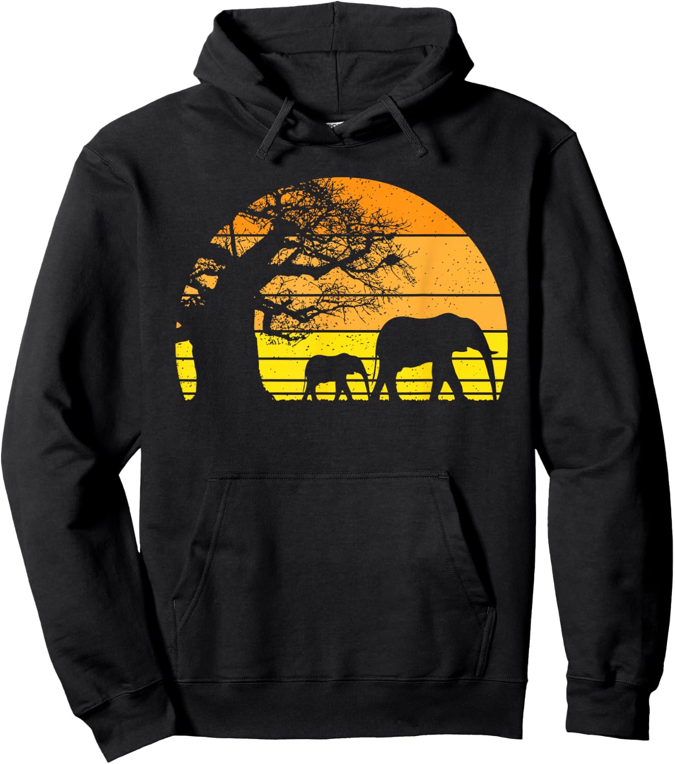 Elephant Safari Vintage Sunset Baobab Africa Flag Hoodie - Hoodie | Black
