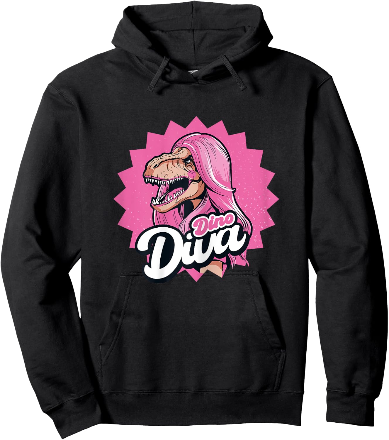 Dino Diva Dinosaur Pink Hair Funny Hoodie - Hoodie | Black
