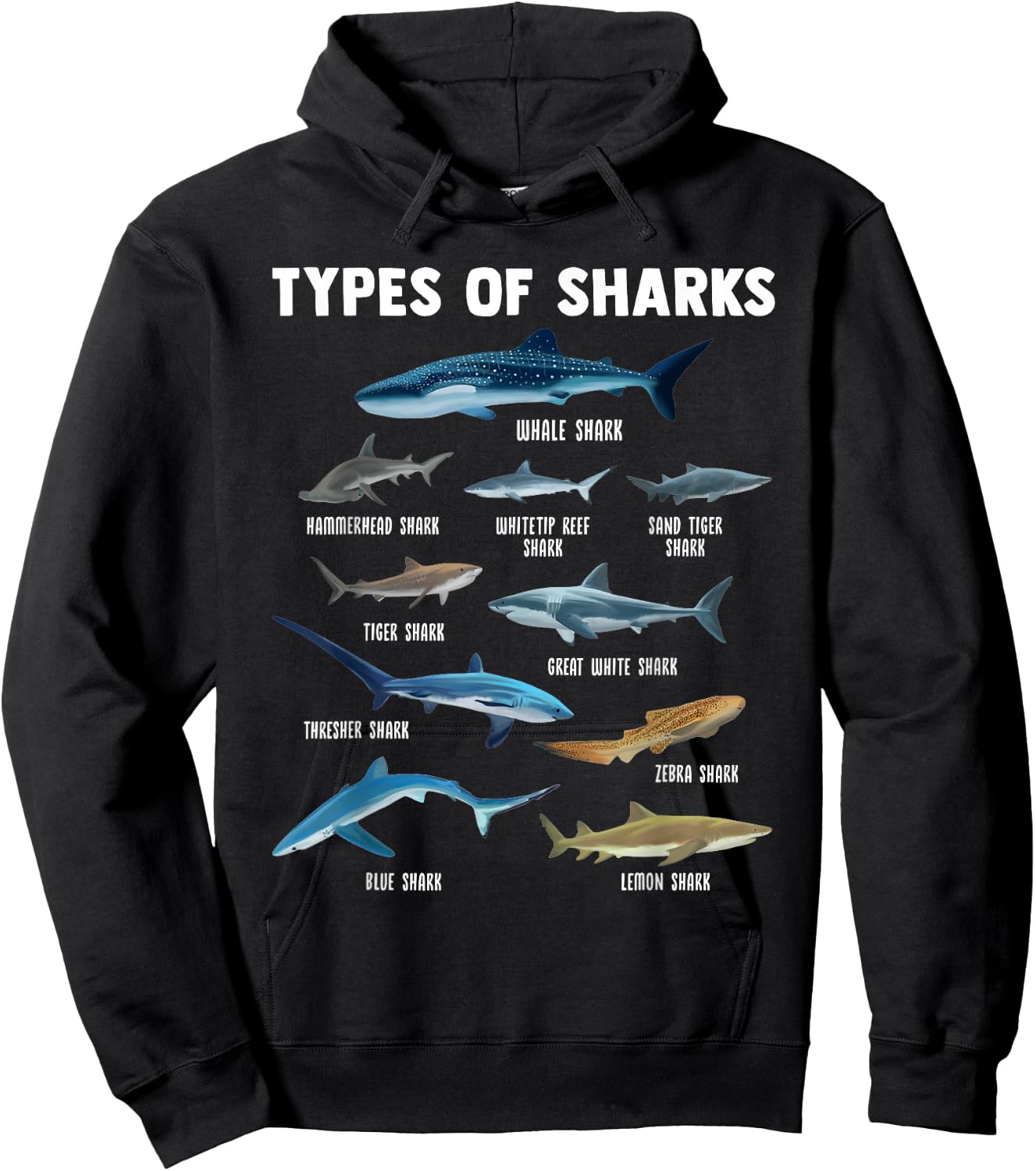 Types of shark shark Hoodie - Hoodie | Black