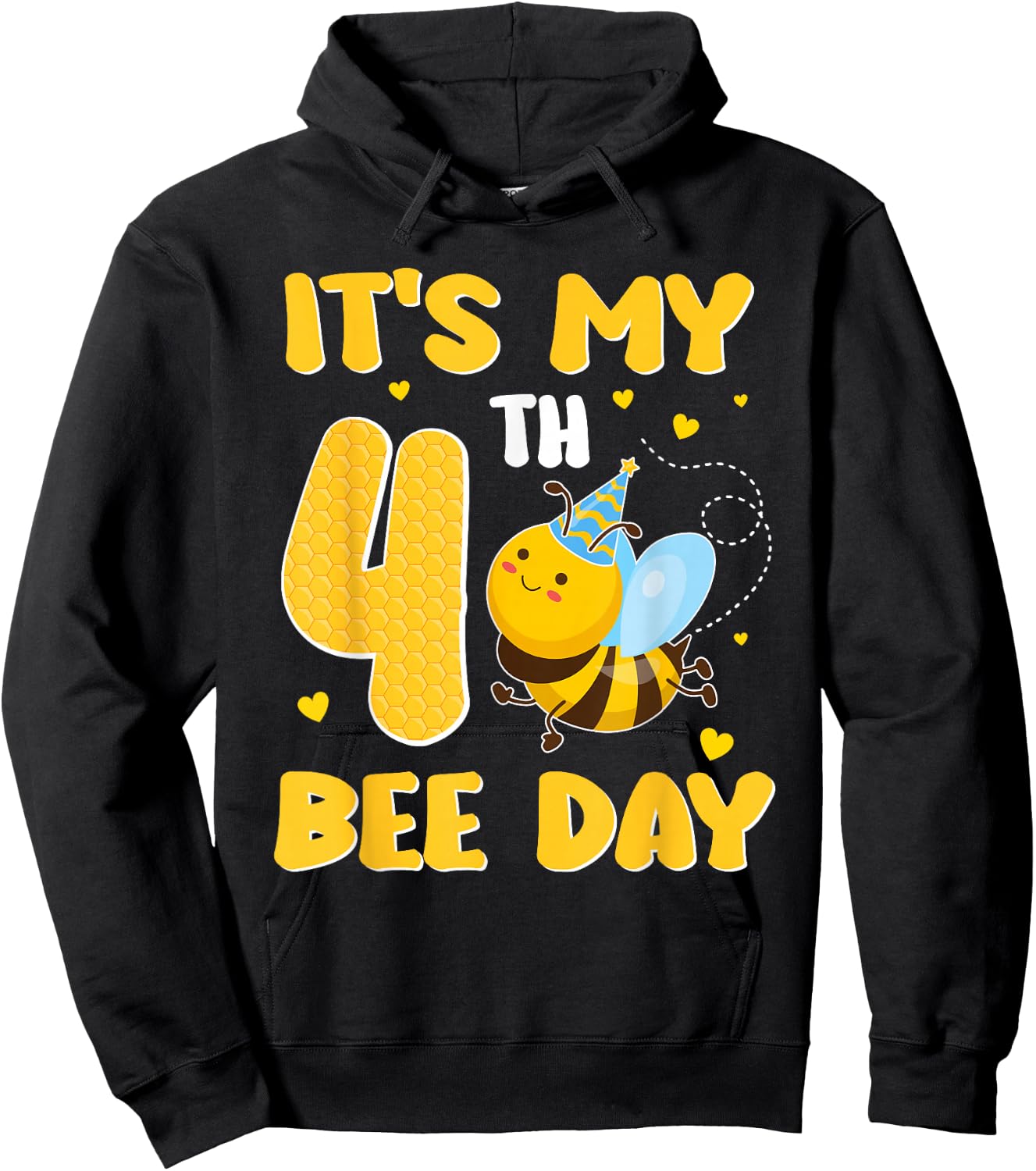 It's My 4 Year Old Birthday Bee Day 4th Party Hoodie - Hoodie | Black