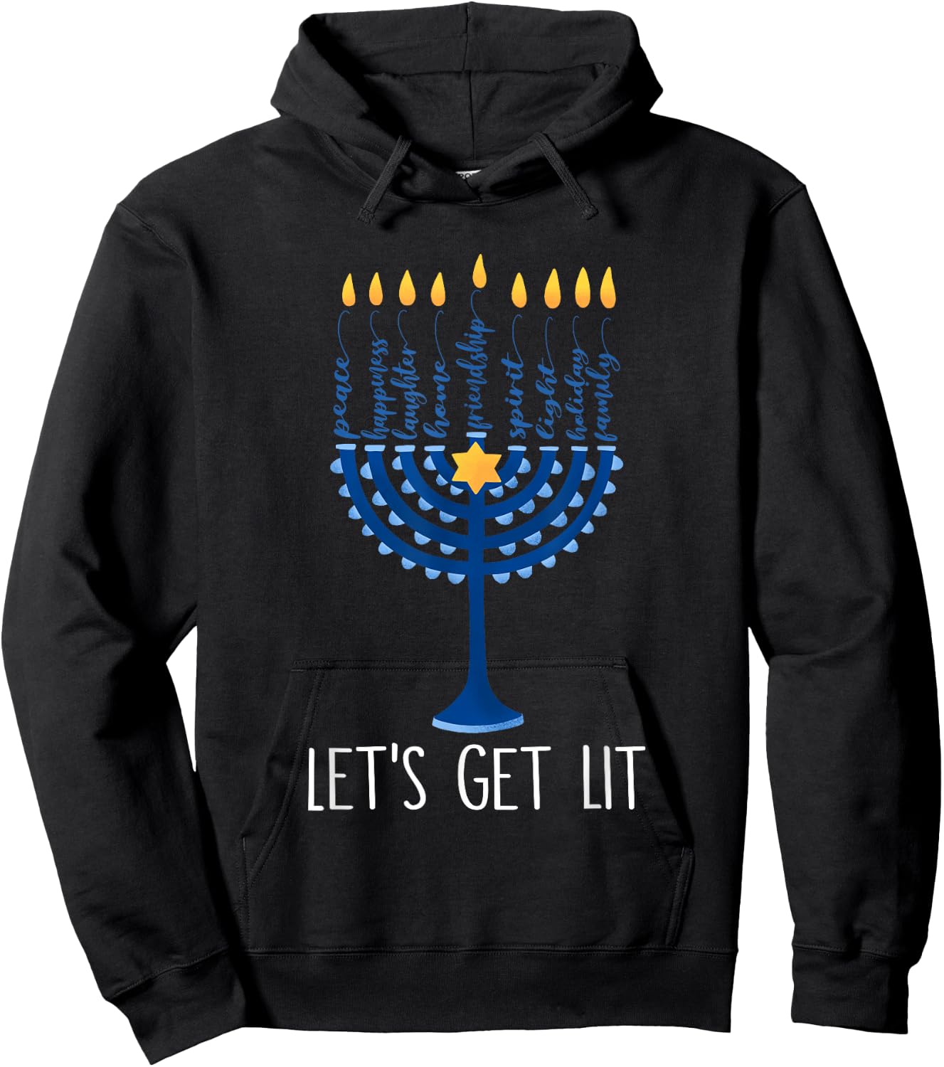 Let's Get Lit Happy Hanukkah Menorah Jewish Men Women Kids Hoodie - Hoodie | Black
