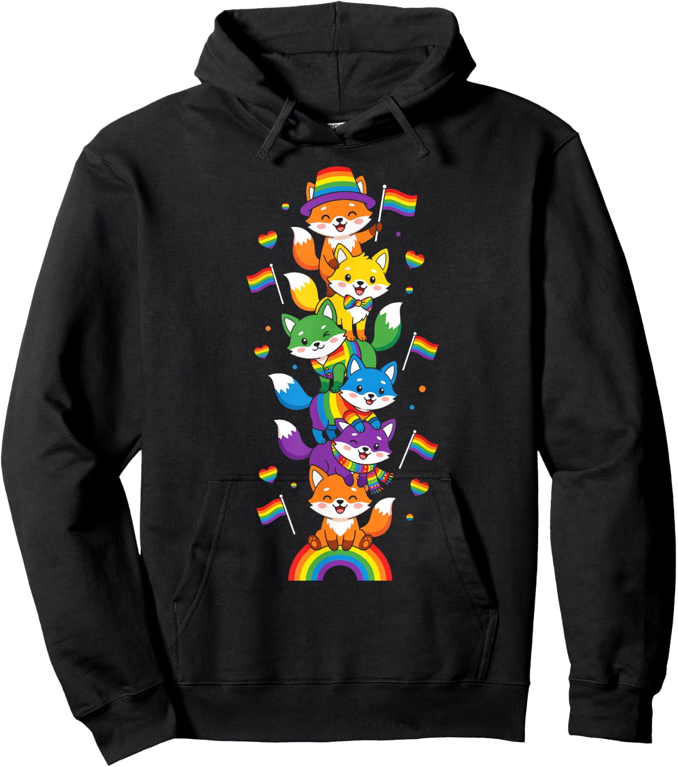 Funny LGBT Fox Rainbow Lesbian Gay Pride Women Men Hoodie - Hoodie | Black