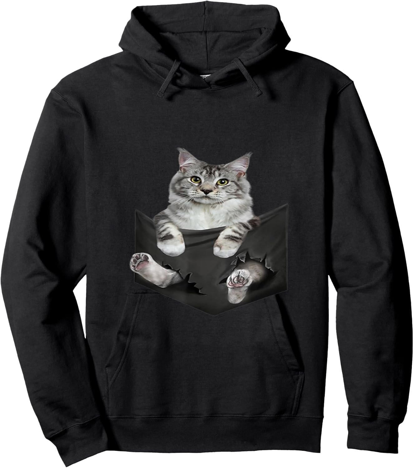Cat Lovers Gifts Maine Coon In Pocket Funny Kitten Face Men Women Kids Hoodie - Hoodie | Black