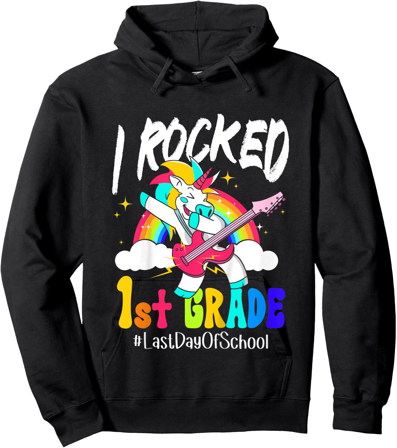 Kids I Rocked 1st Grade Unicorn Guitar Last Day Of School Hoodie - Hoodie | Black