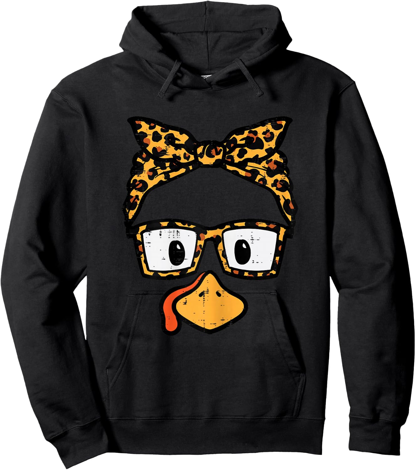 Thanksgiving Turkey Face Leopard Glasses Mom Women Girls Kid Hoodie - Hoodie | Black