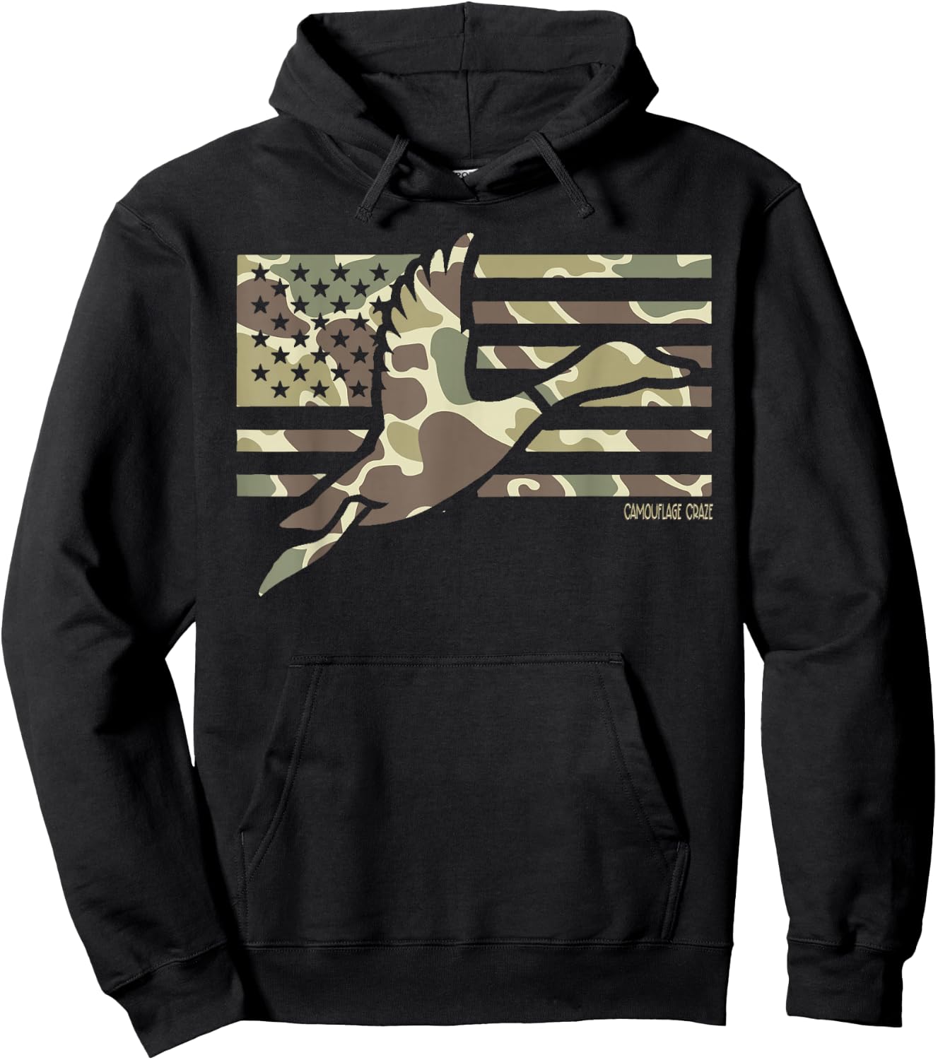 Camo Patriotic Mallard Duck Camouflage Flying Duck Hunting Hoodie - Hoodie | Black