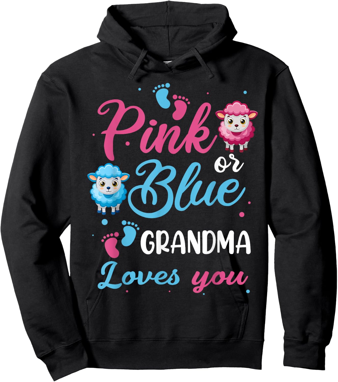 Pink Or Blue Grandma Loves You Sheep Baby Shower Party Hoodie - Hoodie | Black