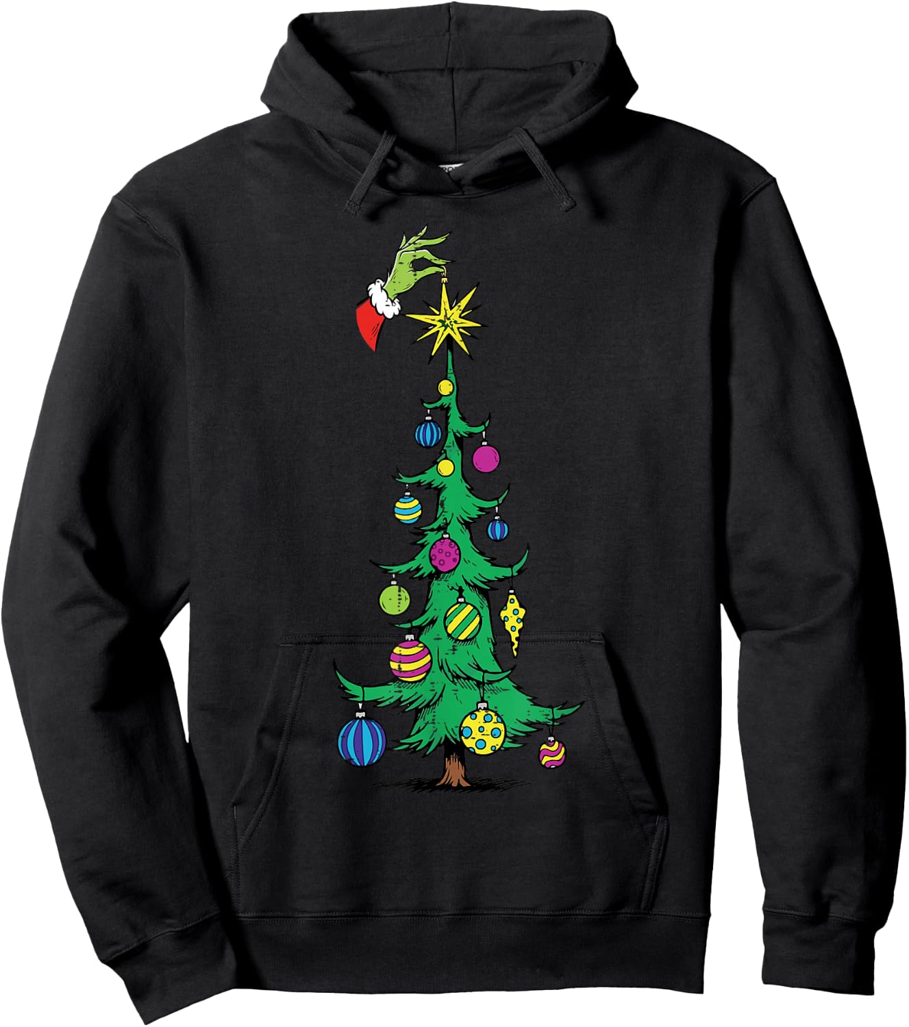 Christmas Tree Star Green Hand Xmas Holiday Kids Men Women Hoodie - Hoodie | Black