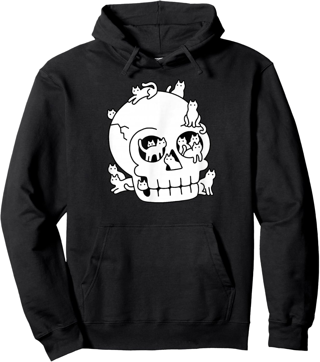 Threadless Obinsun Skull Is Full Of Cats Doodle Graphic Hoodie - Hoodie | Black
