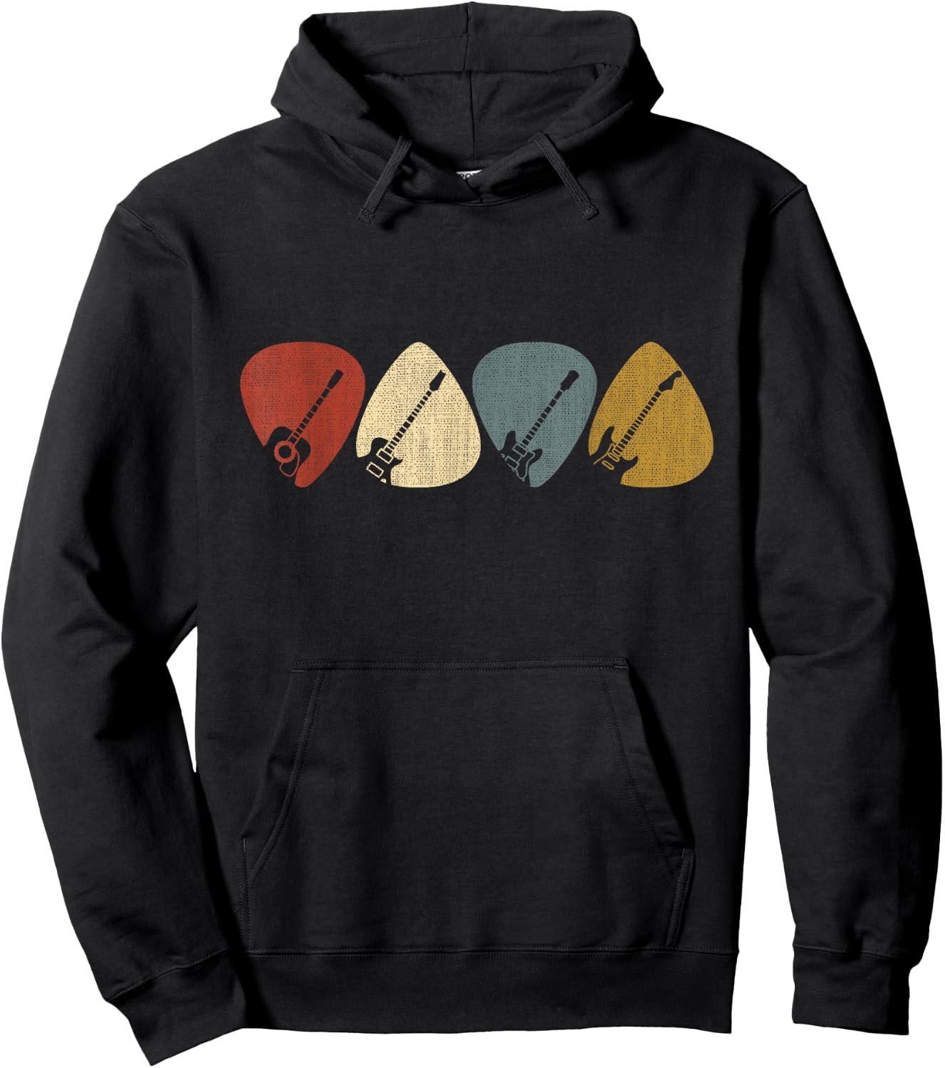 Guitarist, musician Guitar Pick - -Adults - Black - Small - Short Sleeve - Crew Collar - Modern - Retro - Vintage Design Hoodie - Hoodie | Black