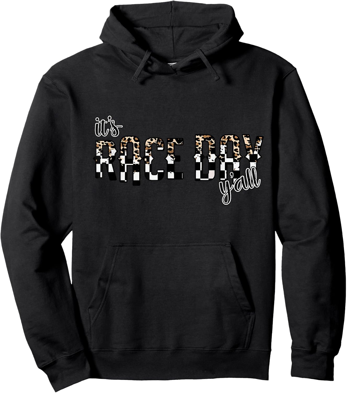 Leopard It's Race Day Y'all, Checkered Flag Racing Hoodie - Hoodie | Black
