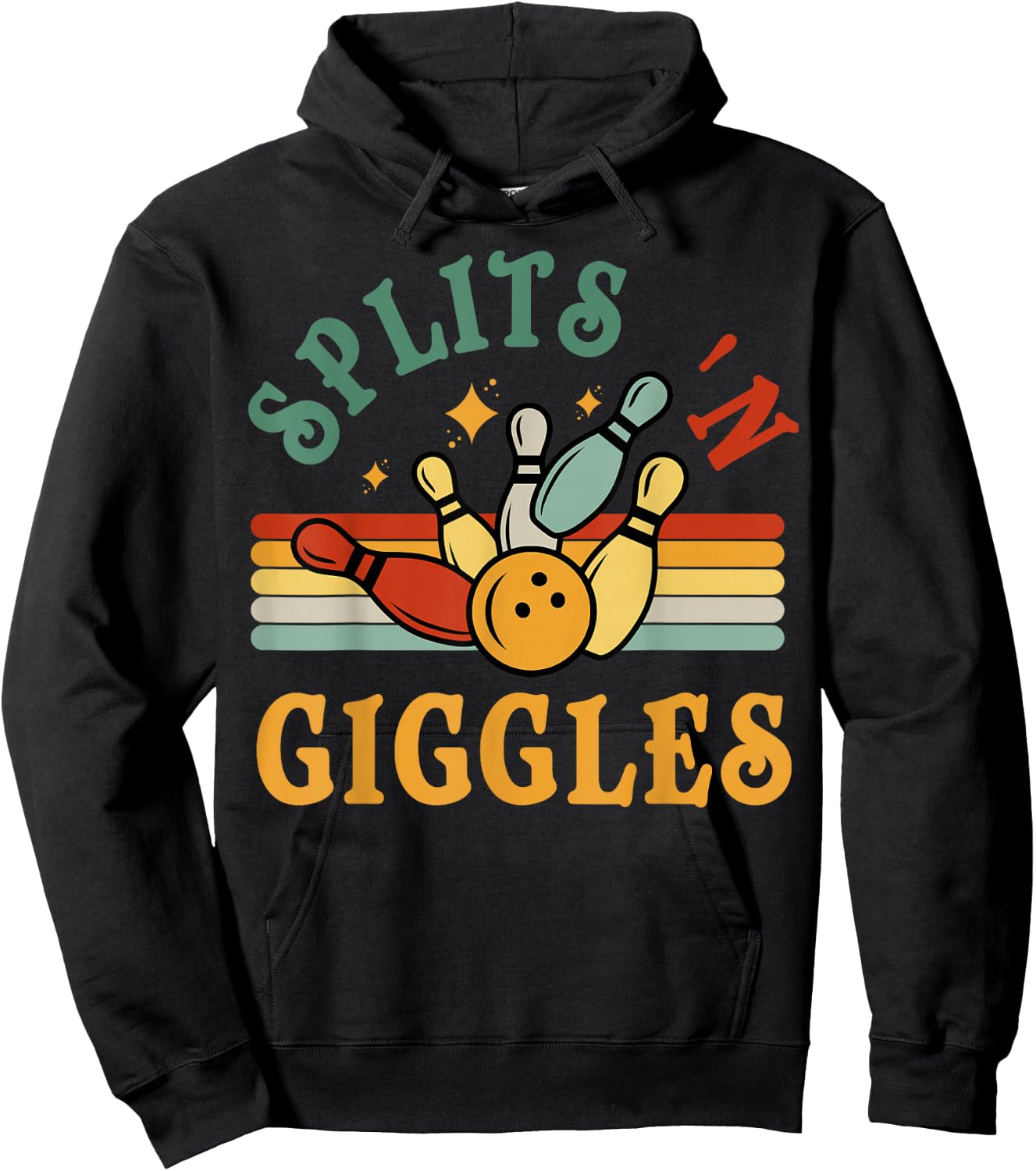 Funny Splits 'n Giggles Bowling Team Men Women Bowler Retro Hoodie - Hoodie | Black