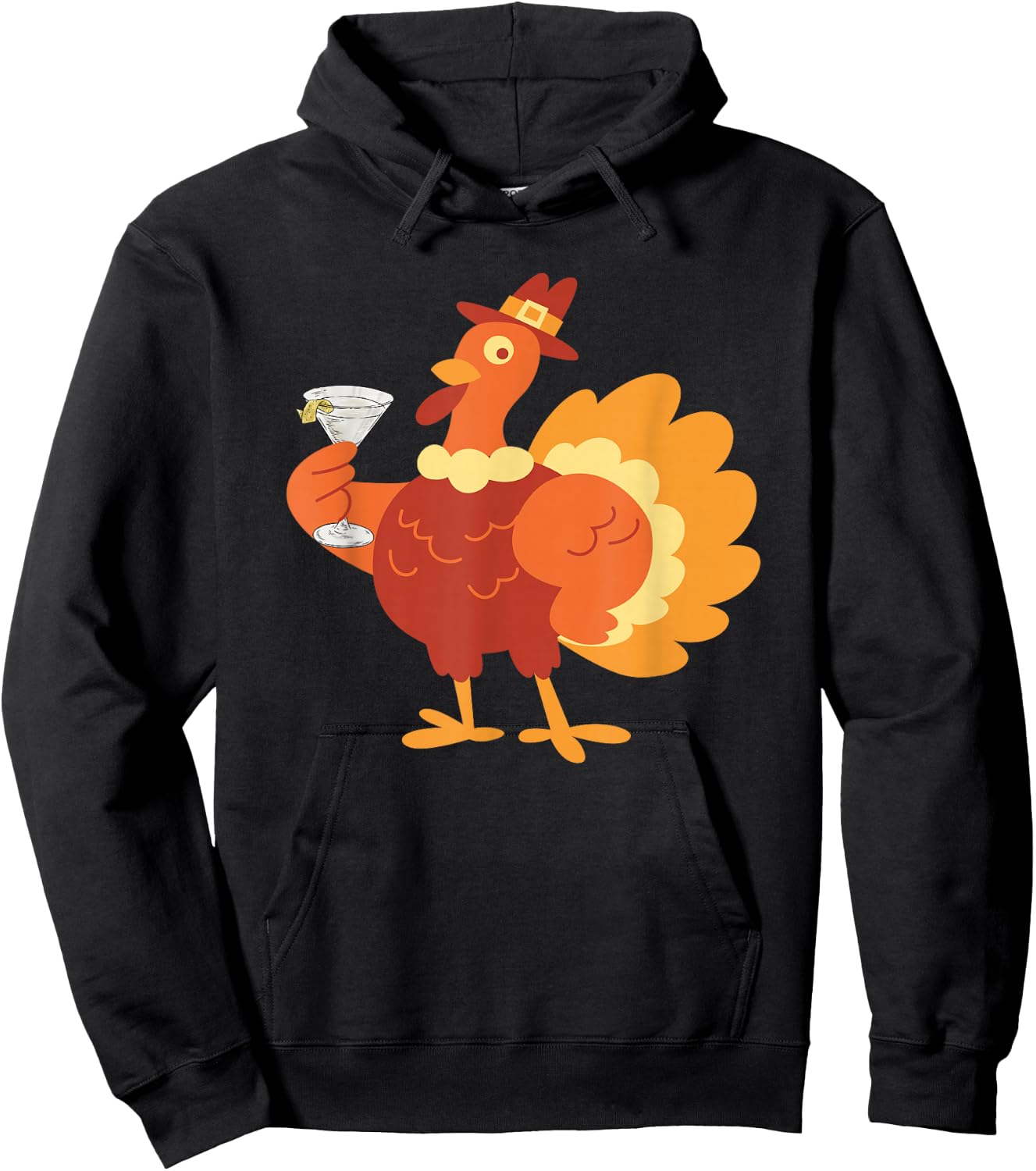Turkey Drinking Dirty Martini Funny Tini Time Thanksgiving Hoodie - Hoodie | Black
