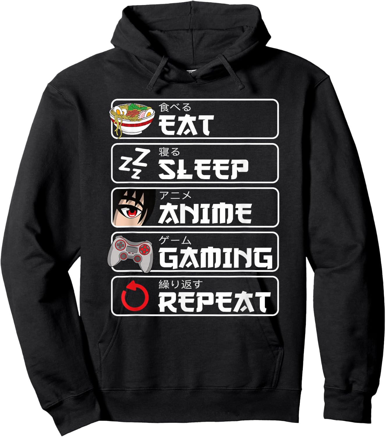 Eat Sleep Anime Gaming Repeat Anime Manga Otaku Women's Men's Hoodie - Hoodie | Black