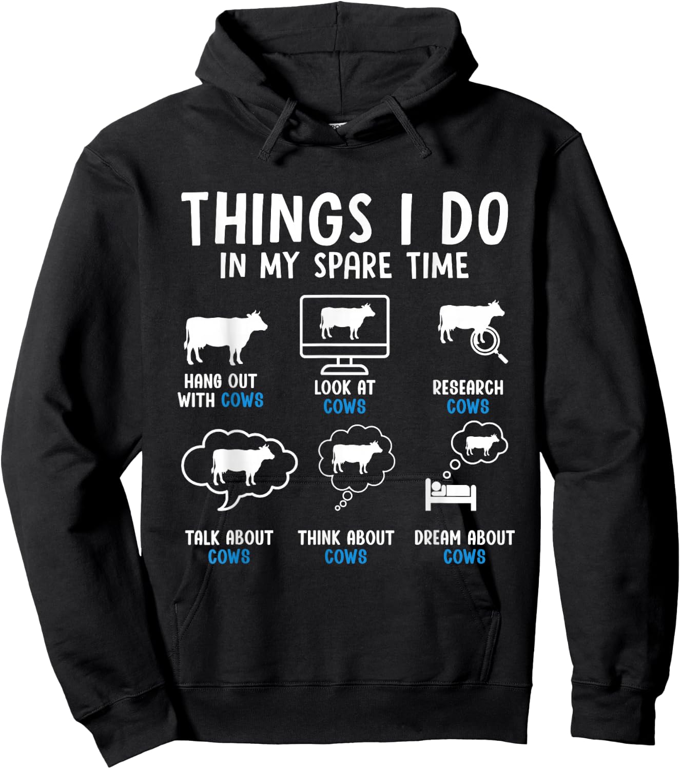 Things I Do in My Spare Time Cow Enthusiast Cow Colorful Hoodie - Hoodie | Black