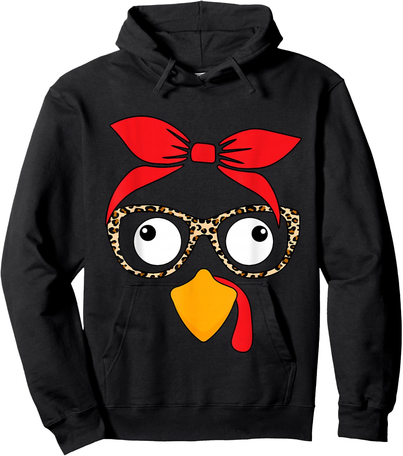 Thanksgiving Women Turkey Face Leopard Glasses Autumn Fall Hoodie - Hoodie | Black