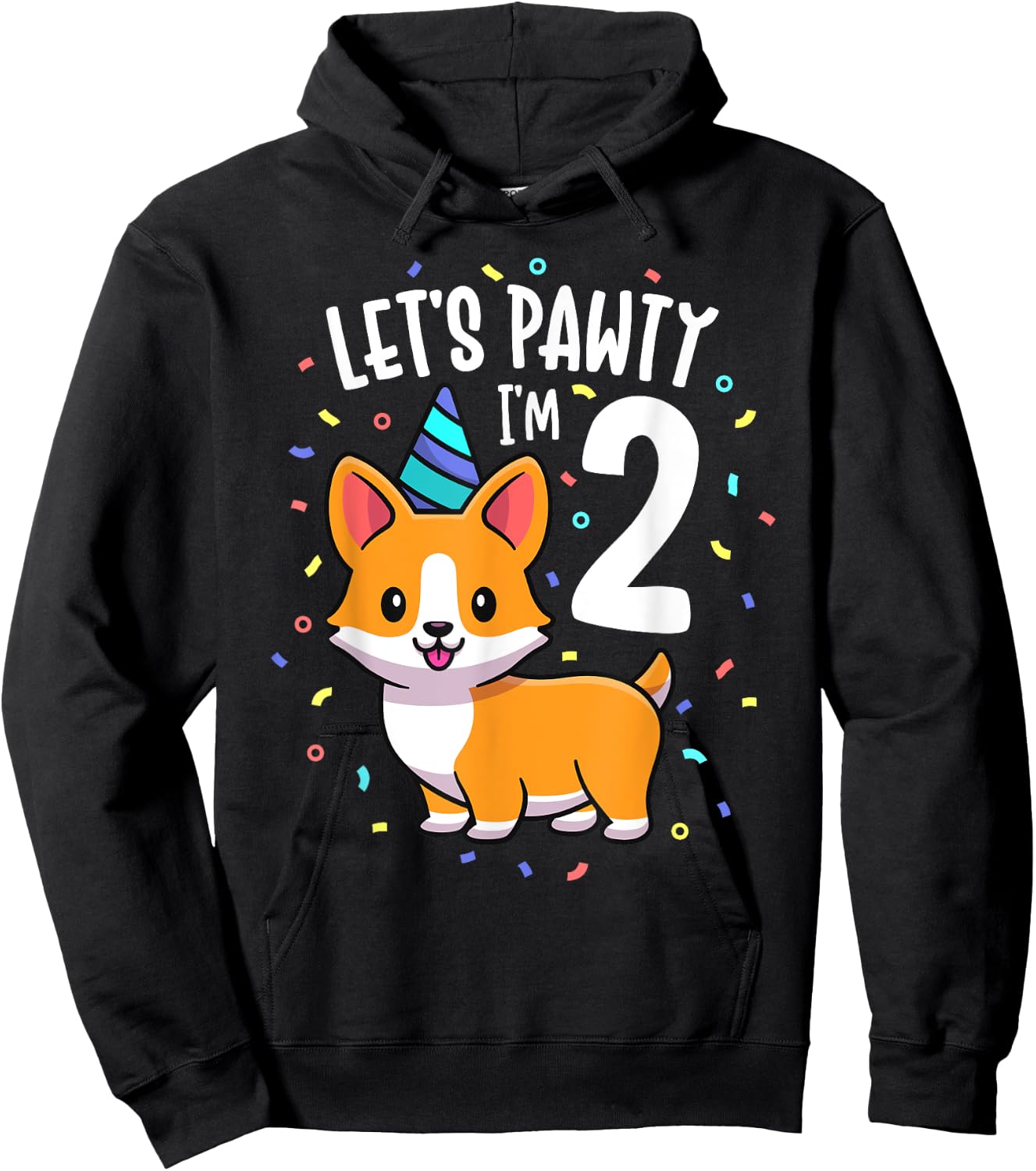 2 Years Old Corgi Dog Lover 2nd Birthday Party Outfit Kid Hoodie - Hoodie | Black
