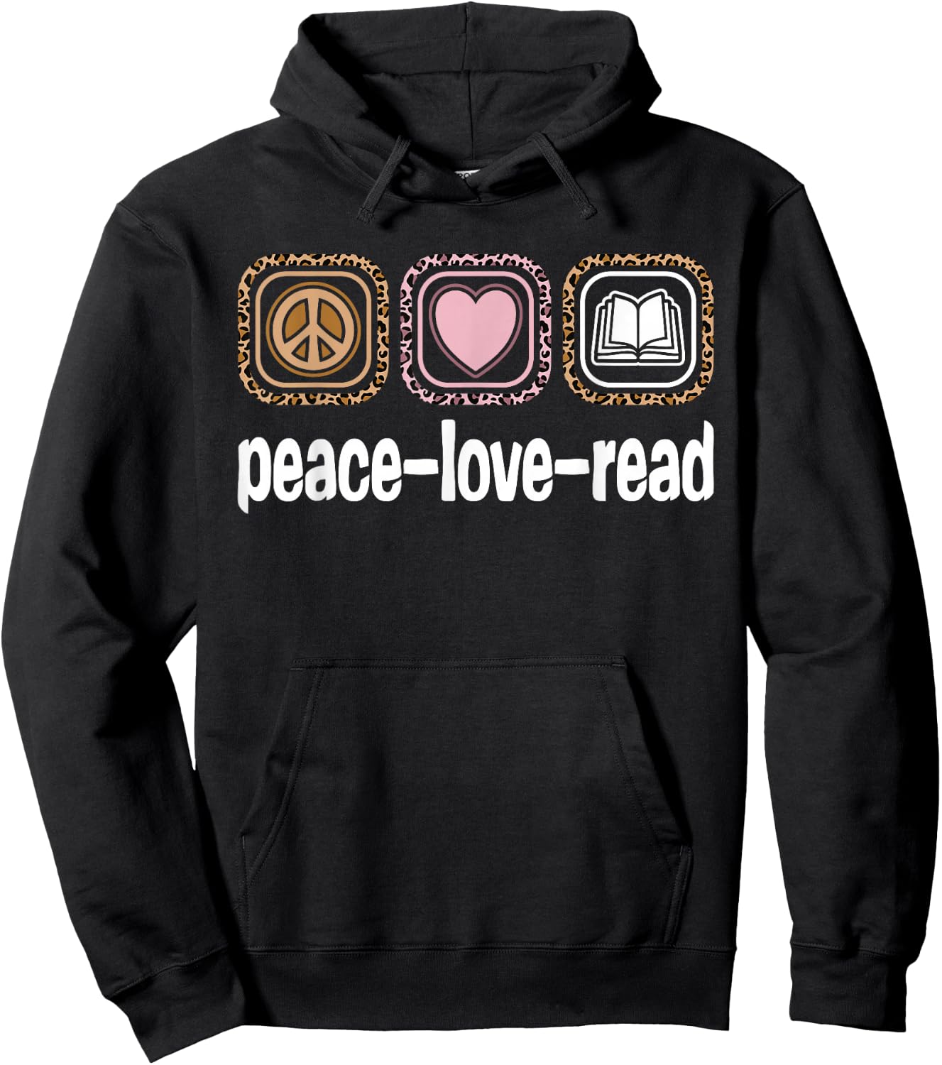 Peace Love Read Leopard Print Women Girls Kids Book Reading Hoodie - Hoodie | Black