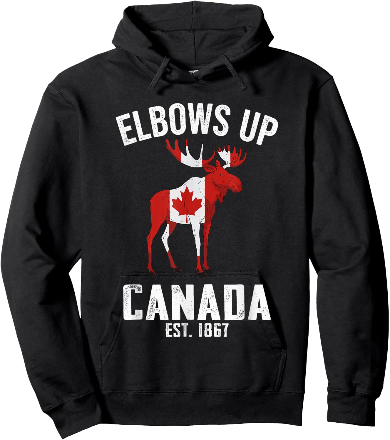 Elbows Up Canada Est 1867 Moose Canadian Men Women Canada Hoodie - Hoodie | Black