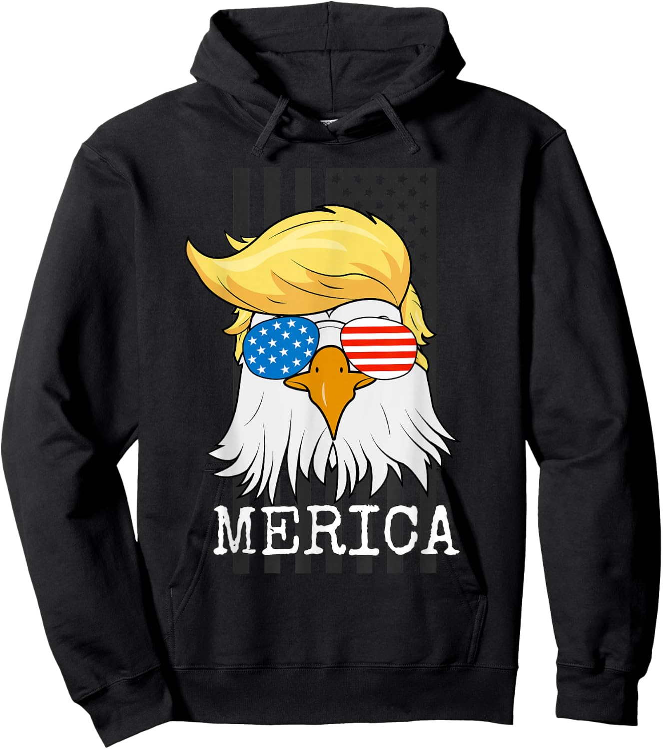 Merica Bald Eagle 4th of July Trump American Flag Funny Gift Hoodie - Hoodie | Black