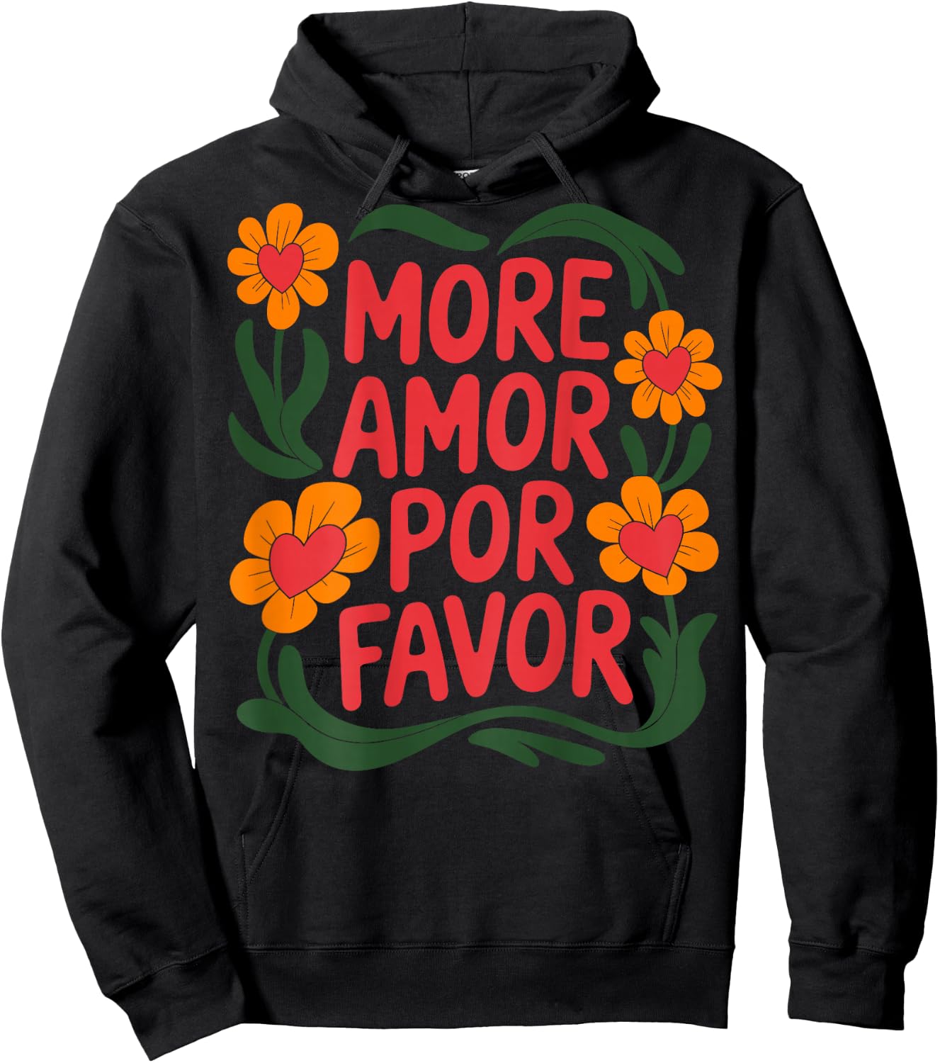 Mehr Amor Por Favor Floral Love Positivity Hoodie - Hoodie | Black