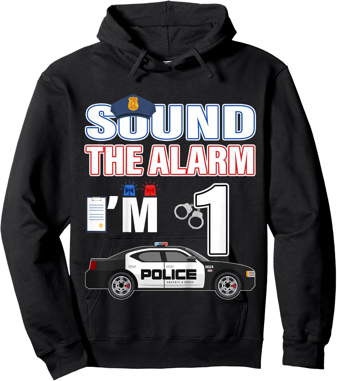 Police Car 1st Birthday Boy 1 year old Cop Policeman Officer Hoodie - Hoodie | Black