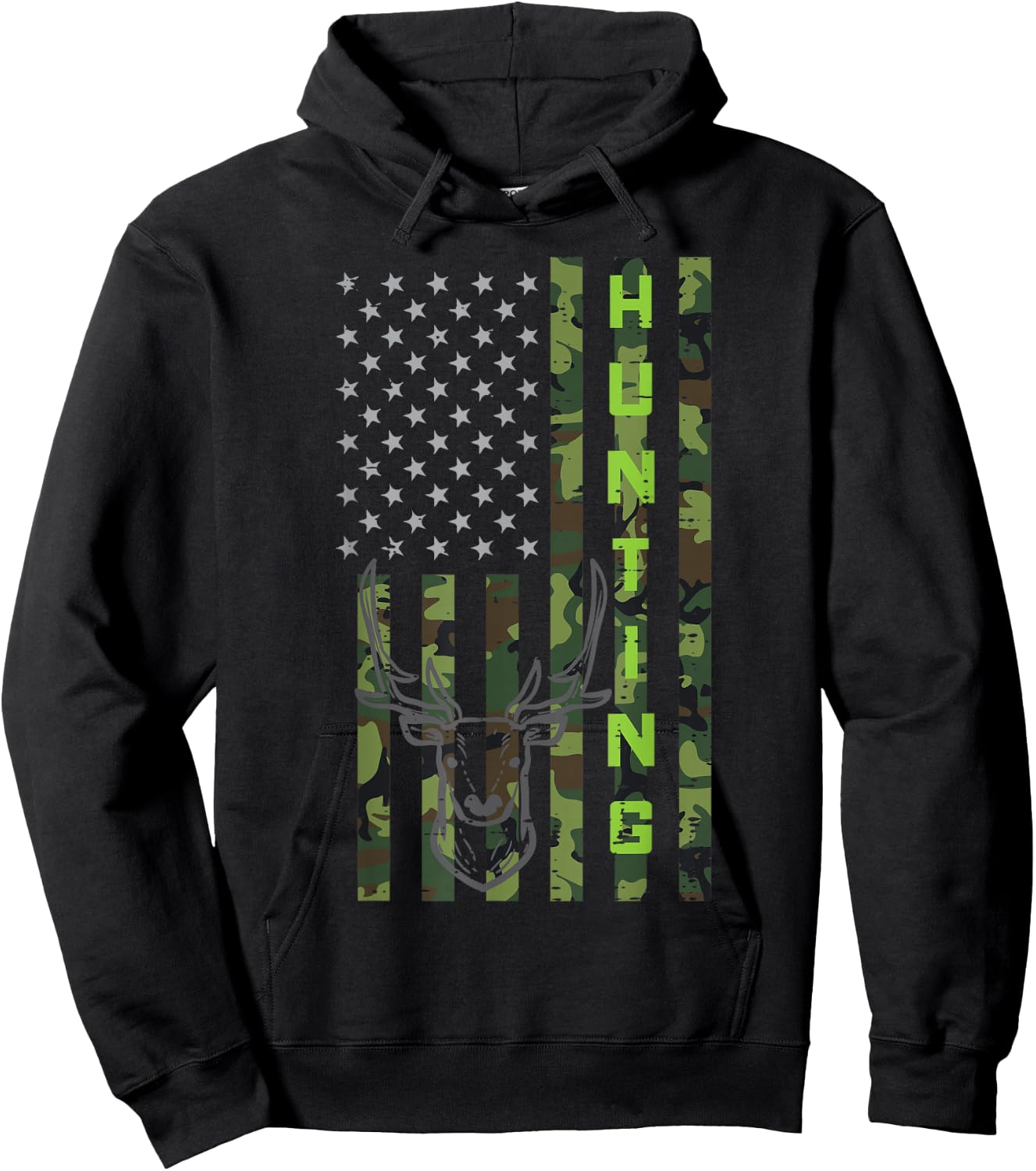 Deer Hunting Camo US Flag Hunter Buck America Men Women Kids Hoodie - Hoodie | Black