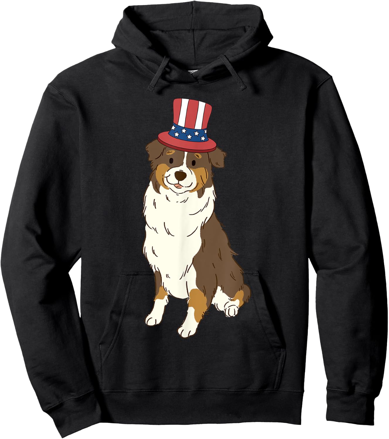 Red Tri Australian Shepherd Dog 4th of July US American Flag Hoodie - Hoodie | Black