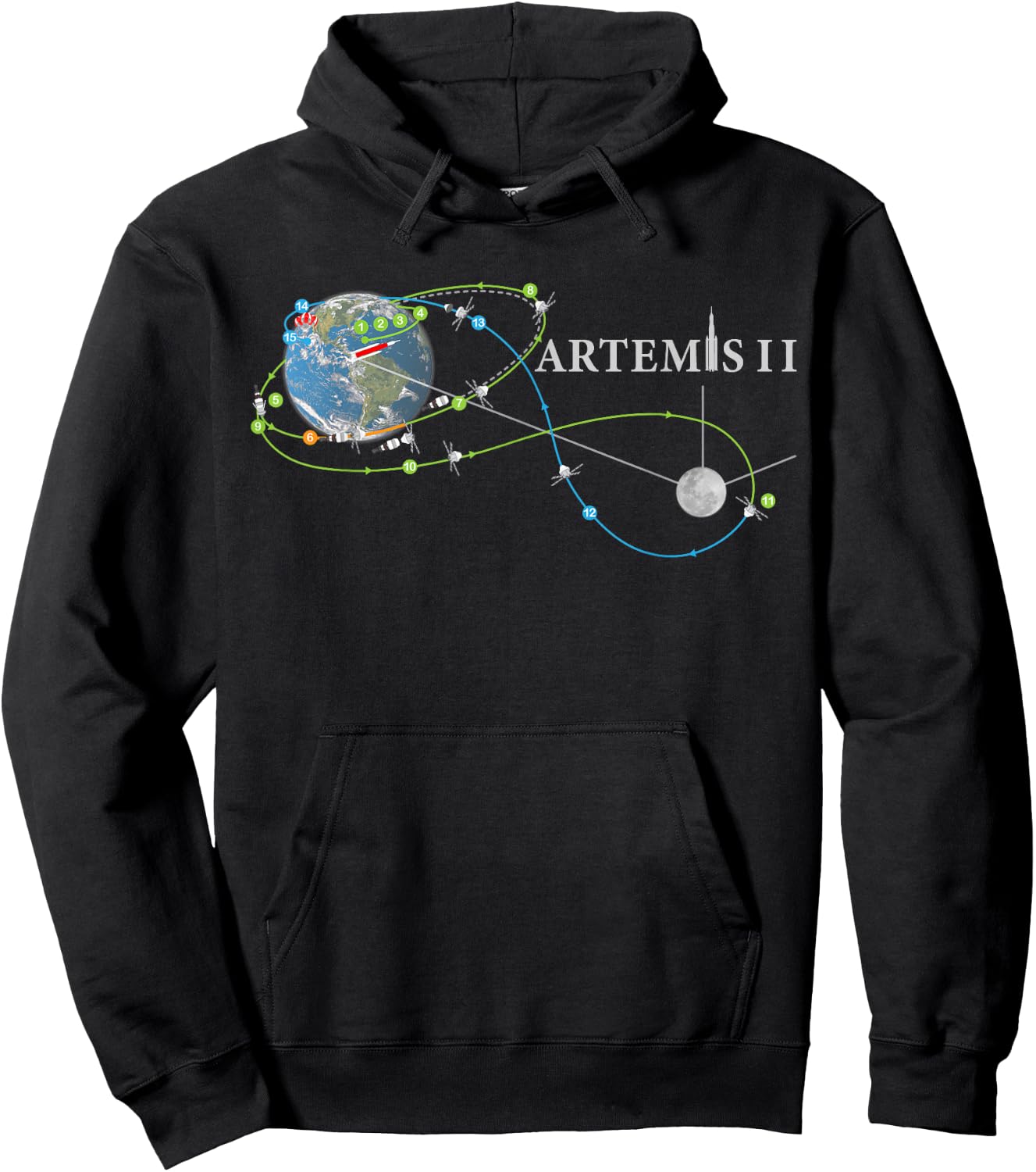 Artemis 2 Track Map SLS Rocket Start Mission to the Moon , black Hoodie - Hoodie | Black