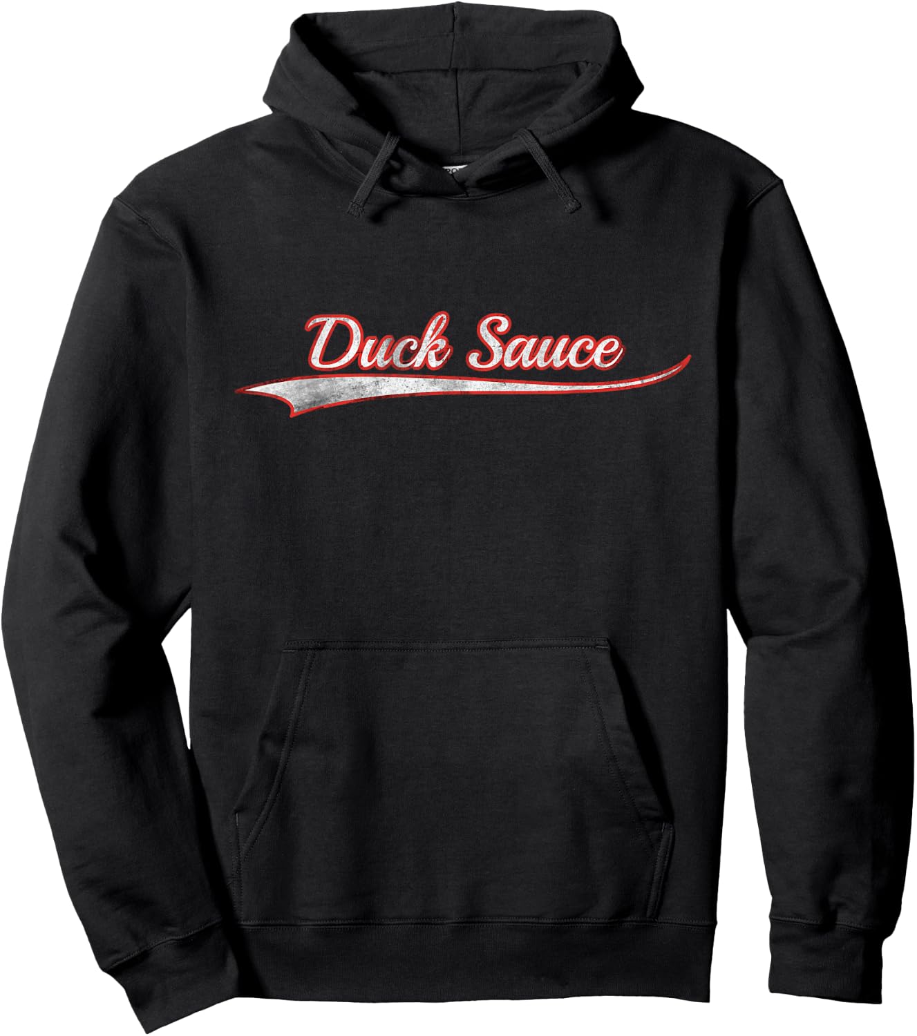 Duck Sauce Vintage Varsity Distressed Throwback Style Hoodie - Hoodie | Black