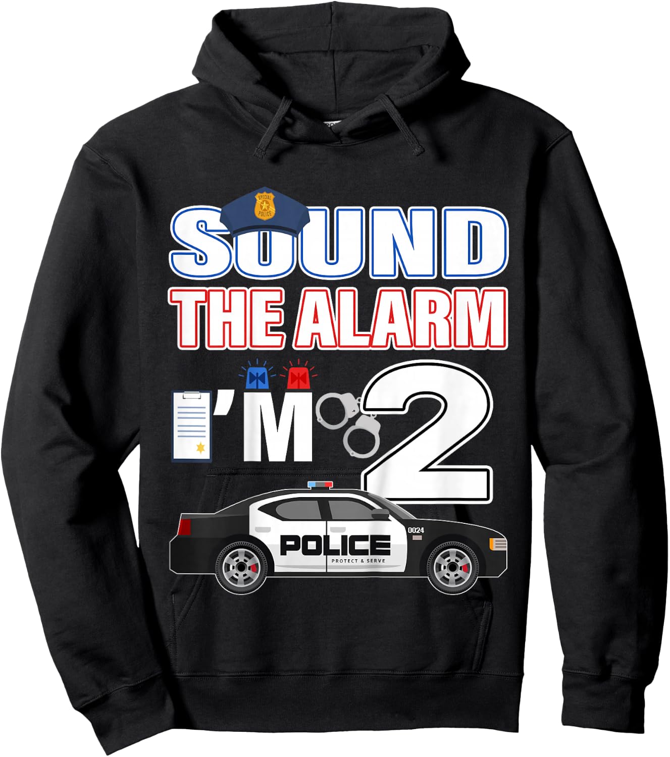 Police Car 2nd Birthday Boy 2 year old Cop Policeman Officer Hoodie - Hoodie | Black