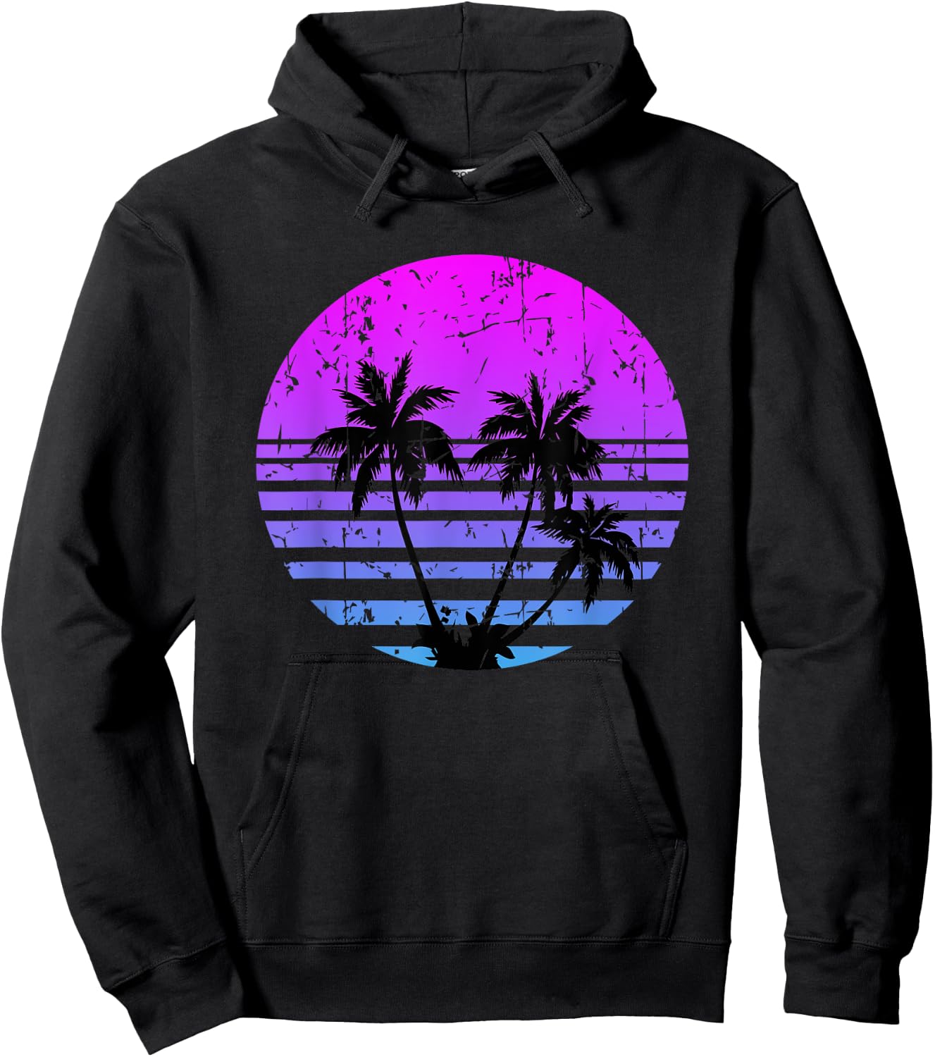 Retro Palm Trees Sunset Summer Vacation Beach Hoodie - Hoodie | Black