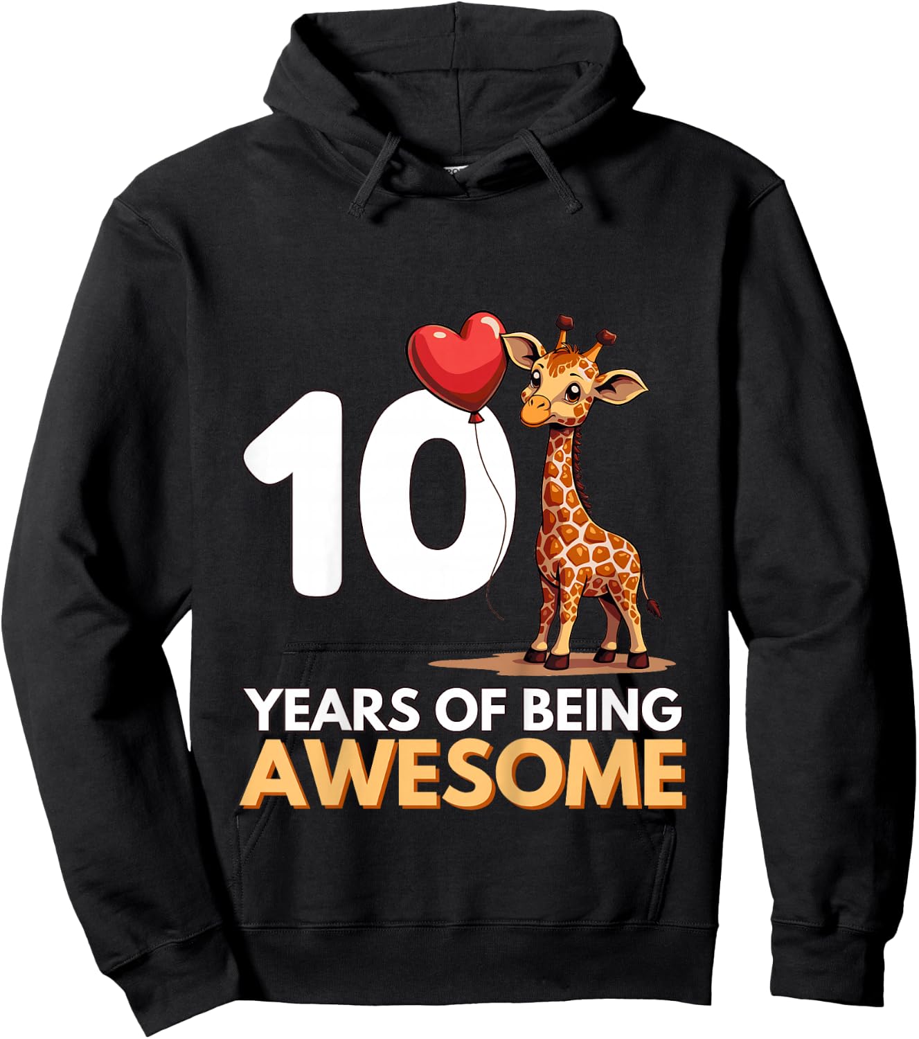 10th Ten Birthday Adorable Giraffe Hoodie - Hoodie | Black