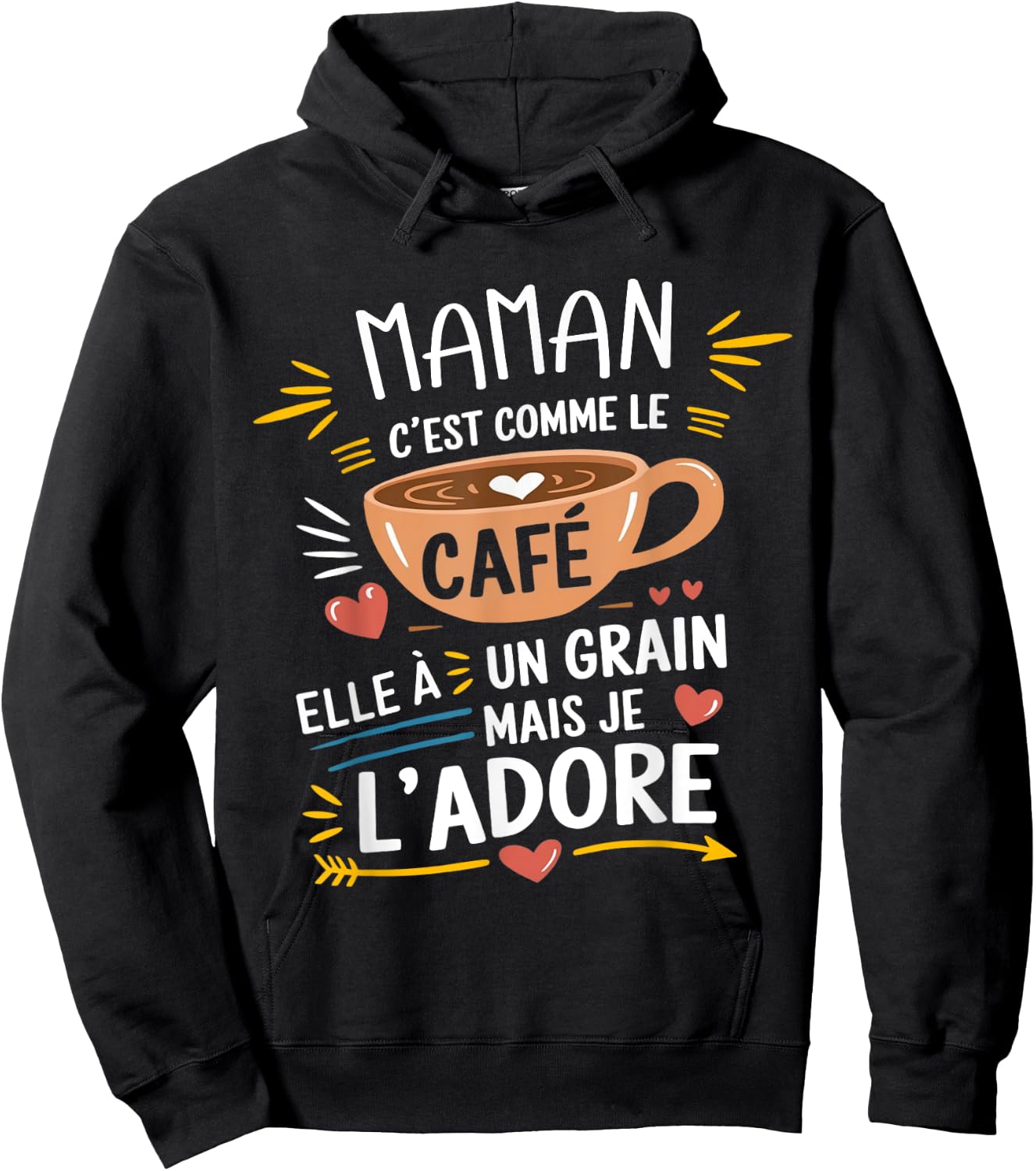 Maman Comme le Café Funny Gift , Black, S Hoodie - Hoodie | Black