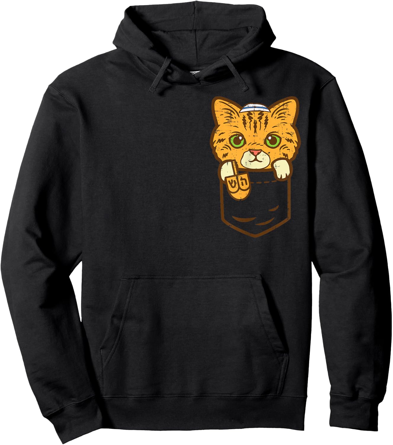 Jewish Kitten Pocket Cat Menorah Hanukkah Pajamas Chanukah Hoodie - Hoodie | Black
