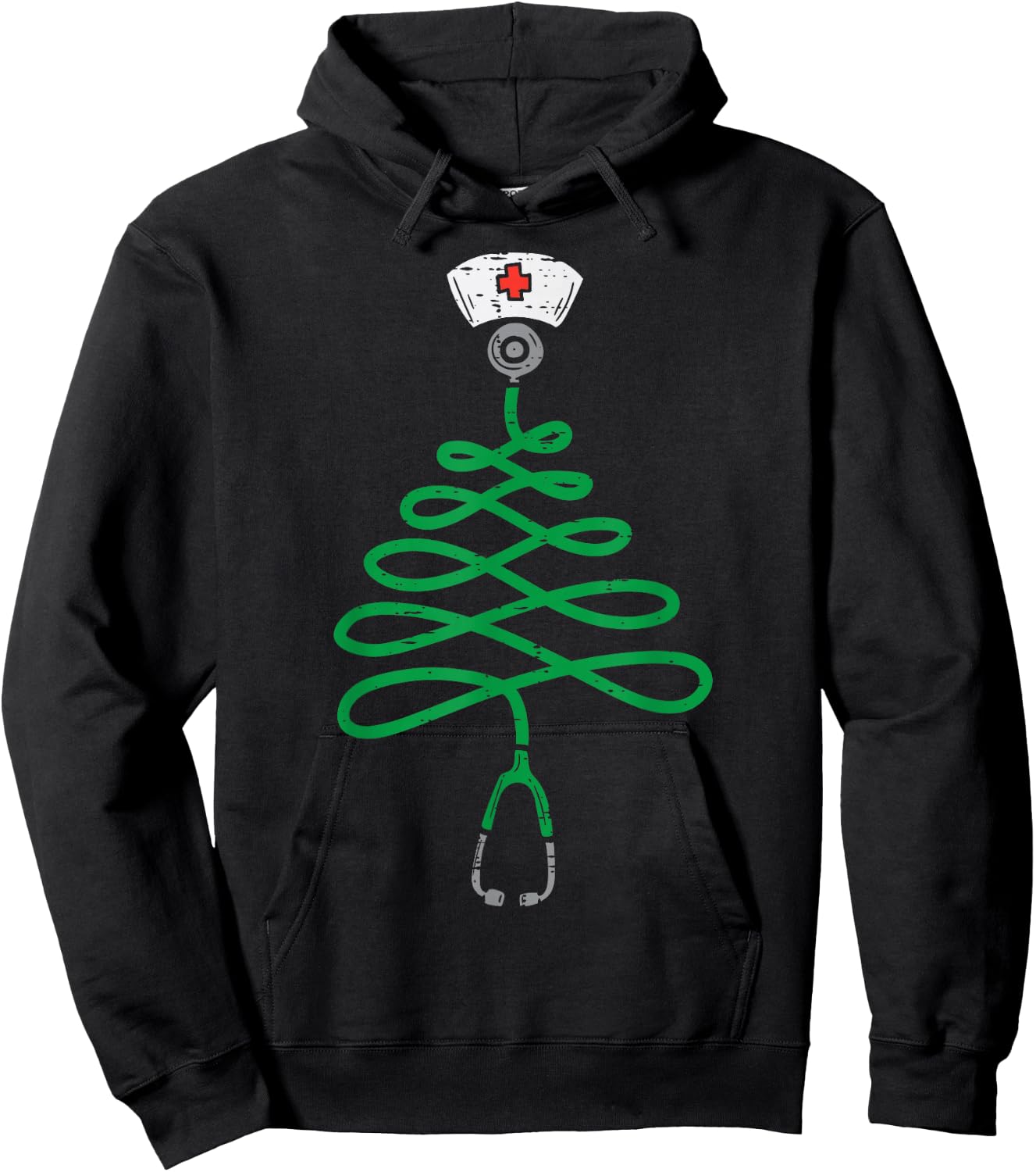 Stethoscope Christmas Tree Nurse Christmas Scrub Top Xmas Hoodie - Hoodie | Black
