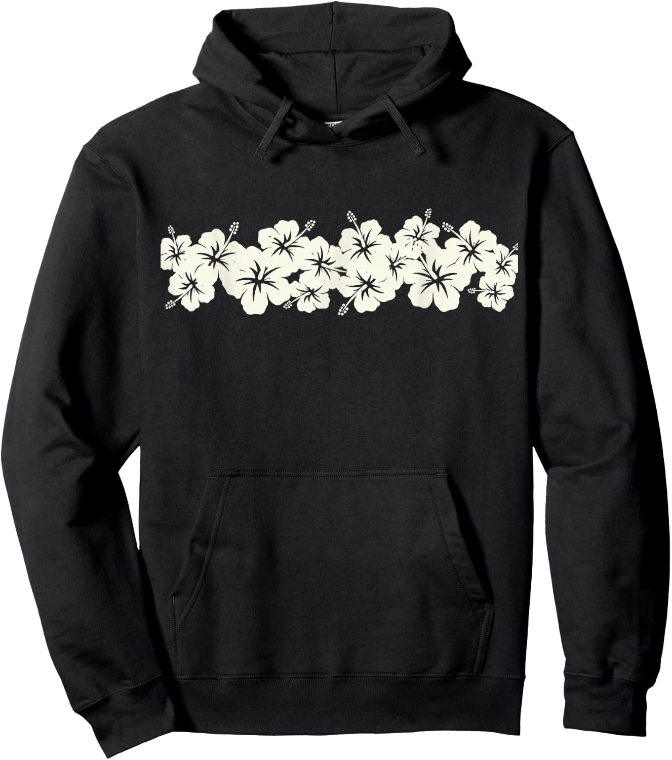 Surfer Style Vintage Floral | Hibiscus Flower Row 1970s Hoodie - Hoodie | Black