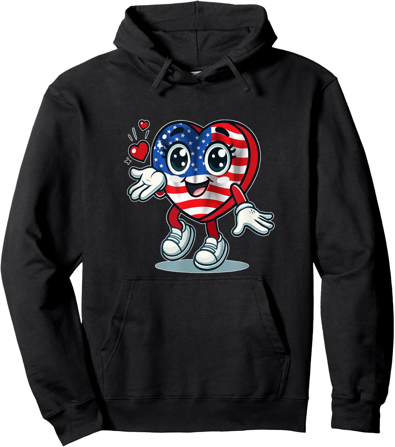 Cœur Mignon Avec Drapeau Américain / Love Usa Cartoon Design Hoodie - Hoodie | Black