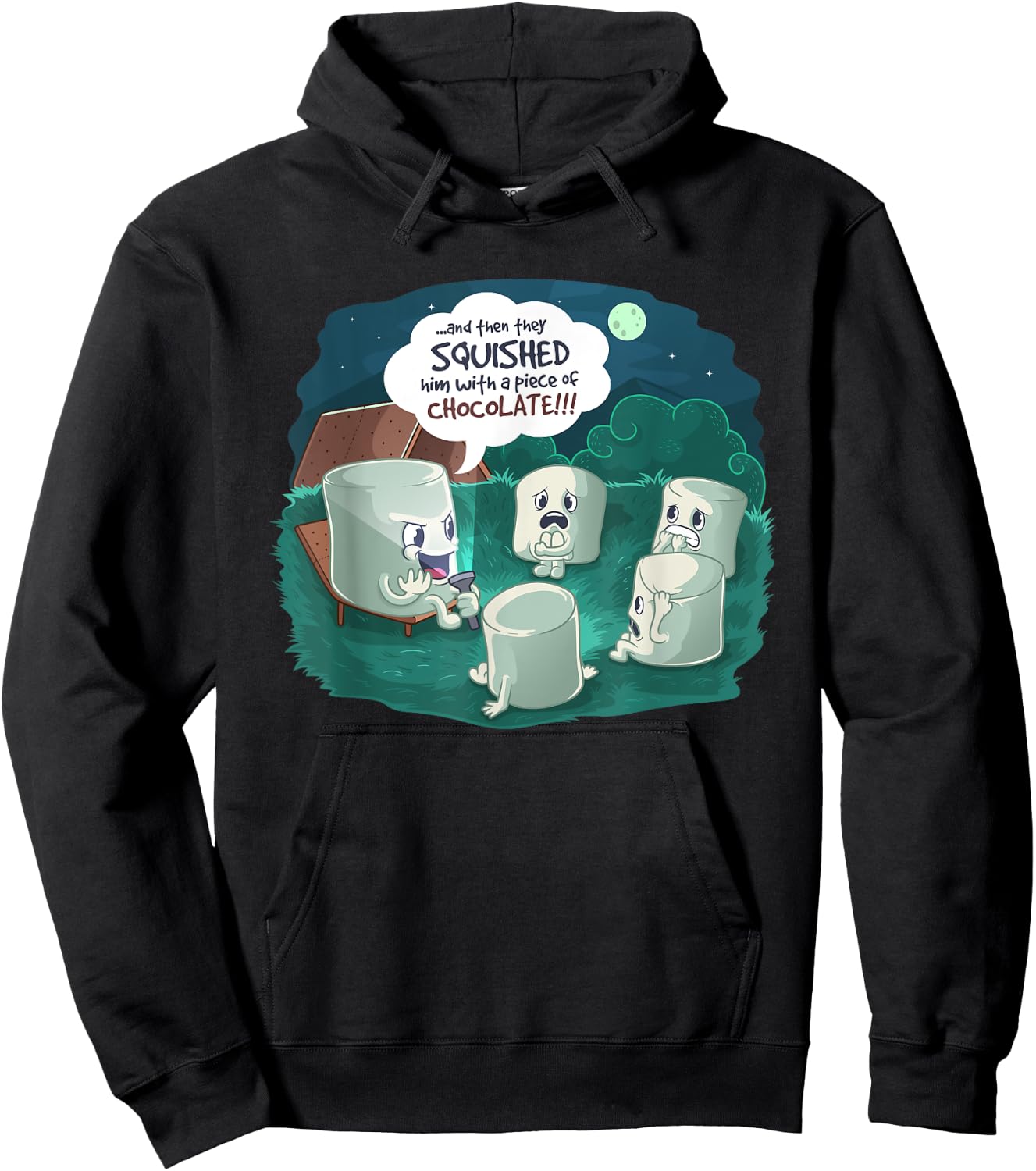Funny Cute Marshmallow Scary Campfire Story Hoodie - Hoodie | Black