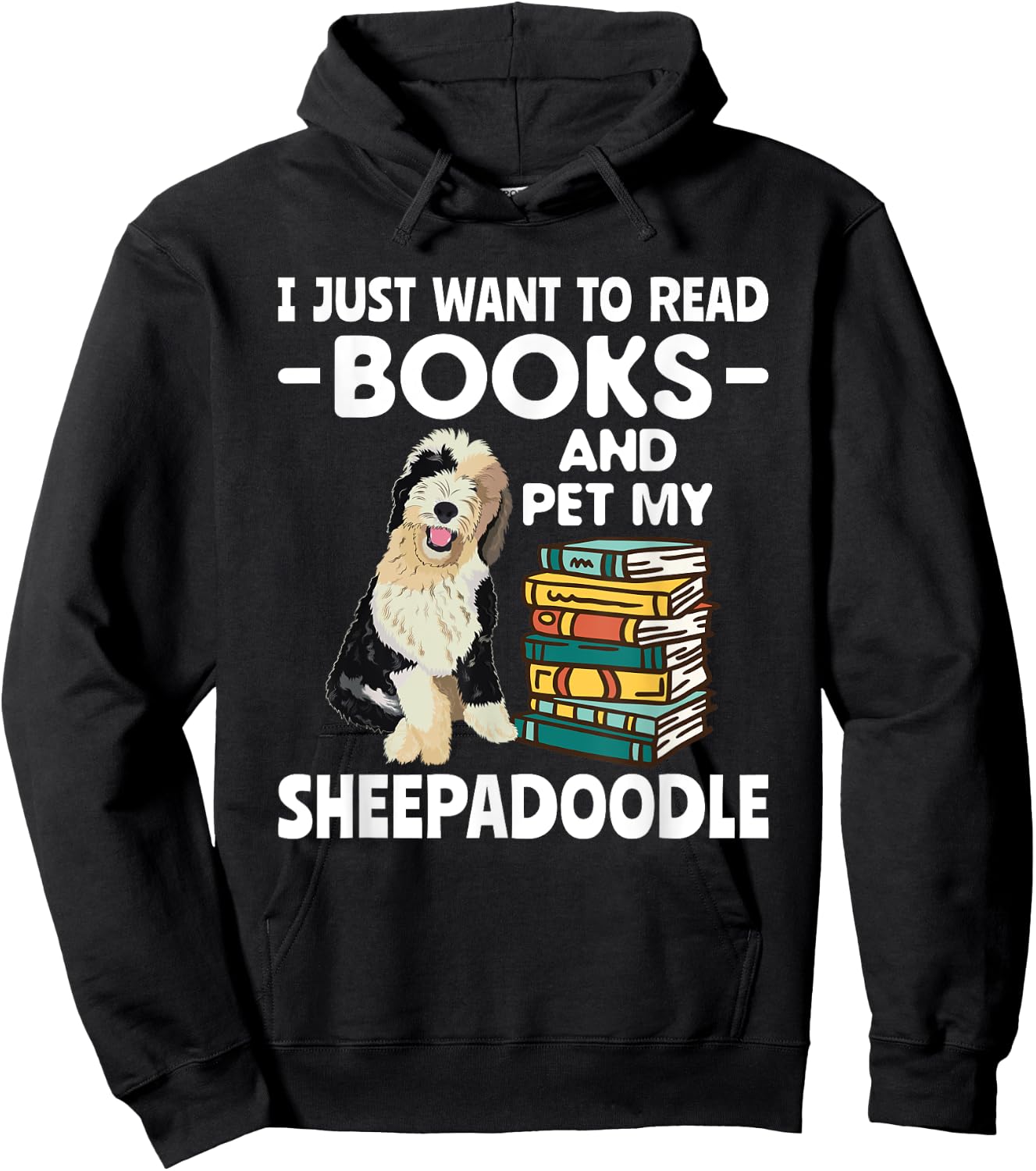 Books Reading Doodle Dog Sheepadoodle Hoodie - Hoodie | Black