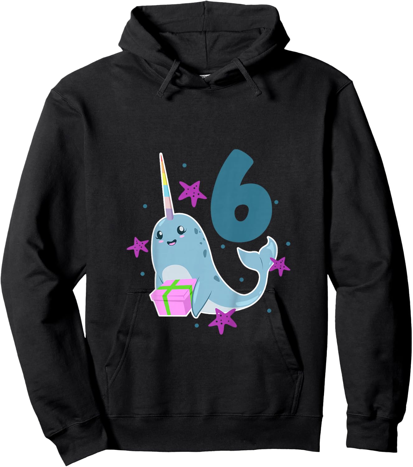 Kids I am 6 with narwhal - kids birthday 6 years old Hoodie - Hoodie | Black