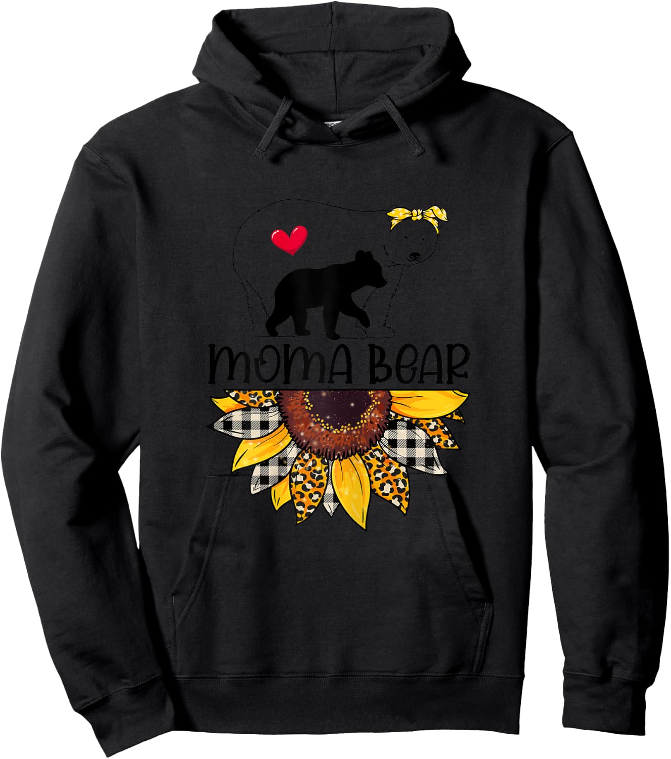 Moma Bear Sunflower Leopard Mother's Day Mom Grandma Hoodie - Hoodie | Black