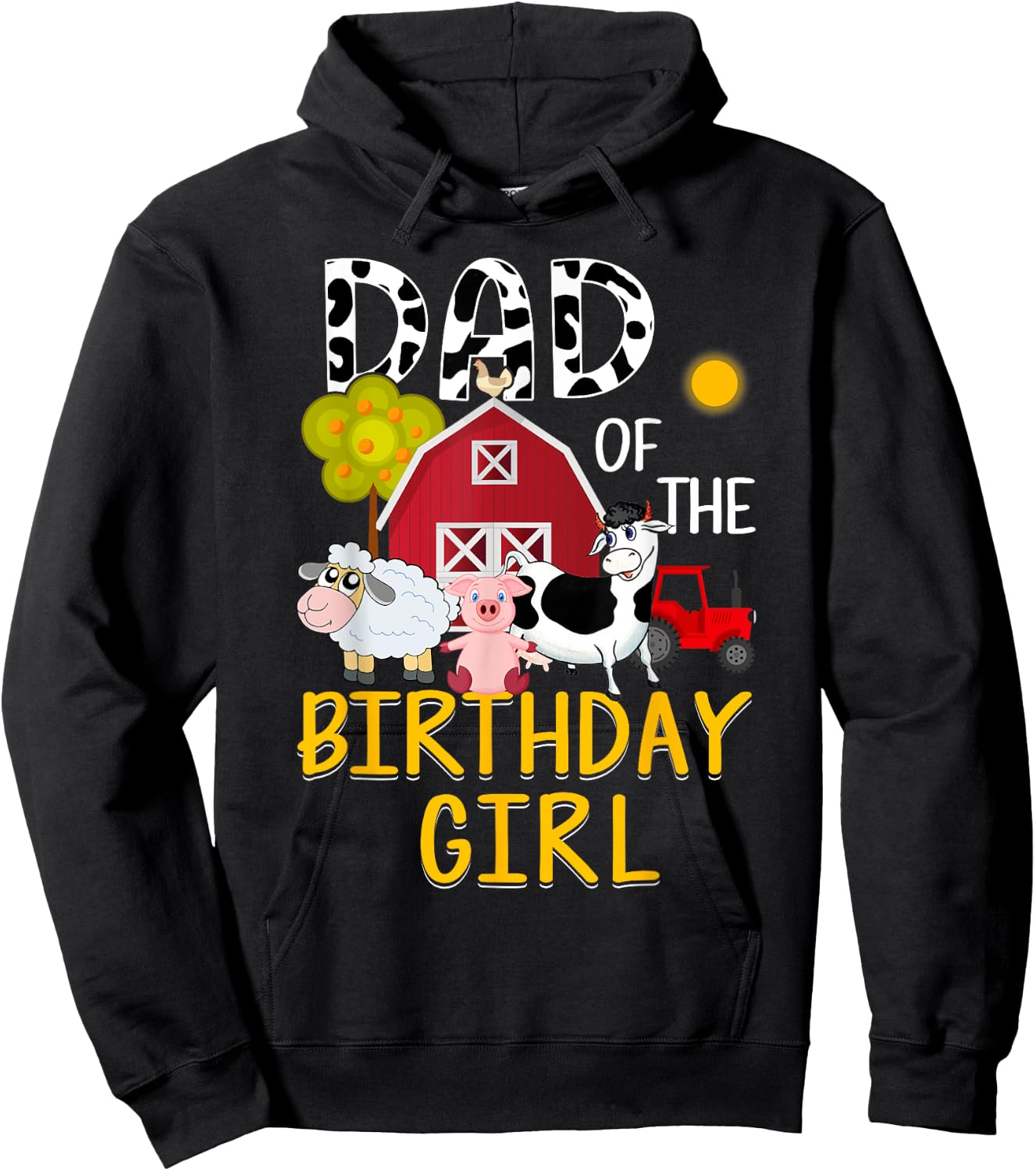 Dad of The Birthday Girl Cow Shirt Farm Barnyard Party Hoodie - Hoodie | Black
